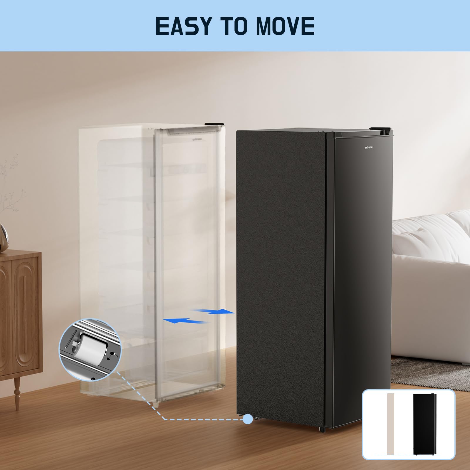 Upstreman 7.0 Cu.Ft Upright Freezer, Large Capacity Stand Up Freezer with 5 Adjustable Shelves, Convertible Refrigerator/Freezer, Reversible Door for Home, Basement, Apartment (White)