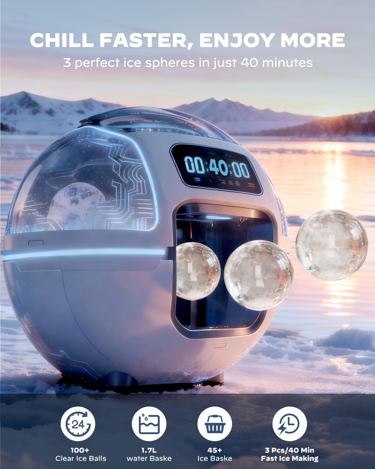 Silonn Ice Maker Countertop, Portable Ice Machine with Carry Handle, Self-Cleaning Ice Makers with Basket and Scoop, 9 Cubes in 6 Mins, 26 lbs per Day, Ideal for Home, Kitchen, Camping, RV
