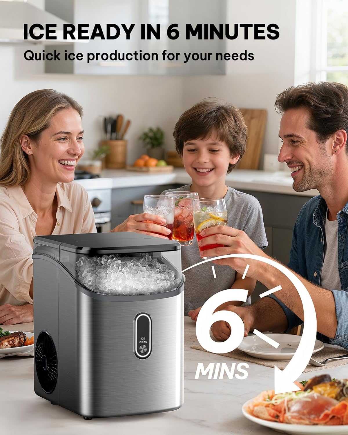 Silonn Ice Maker Countertop, Portable Ice Machine with Carry Handle, Self-Cleaning Ice Makers with Basket and Scoop, 9 Cubes in 6 Mins, 26 lbs per Day, Ideal for Home, Kitchen, Camping, RV