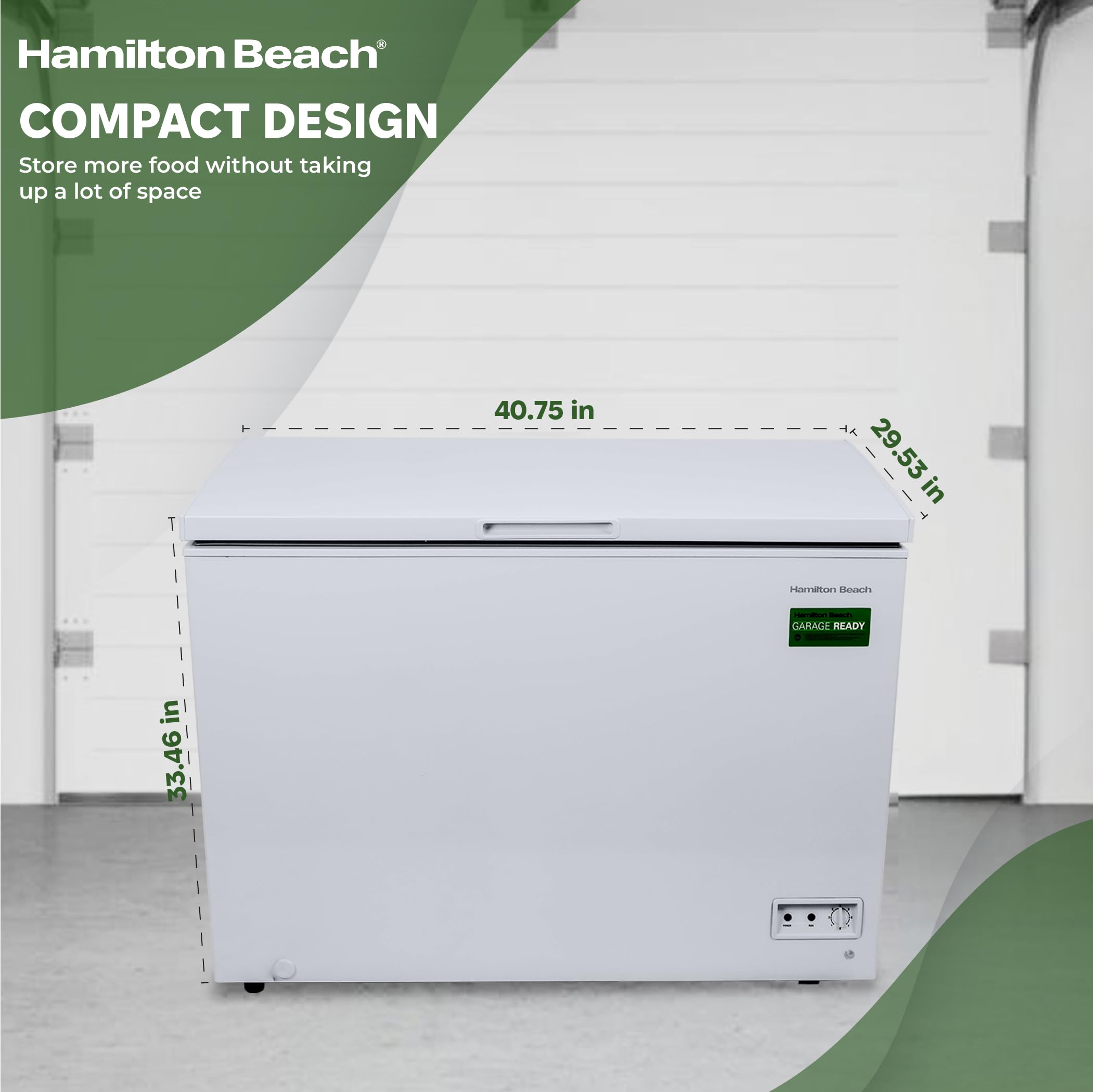 Hamilton Beach HBFRF2129 21 cu ft Double Door LID Garage-Ready Chest Freezer-White, Vinyl-Coated Baskets, Space-Saving Flat Back, Stay-Open, Front-Access Drain, for Storage, Hunting, Large Family