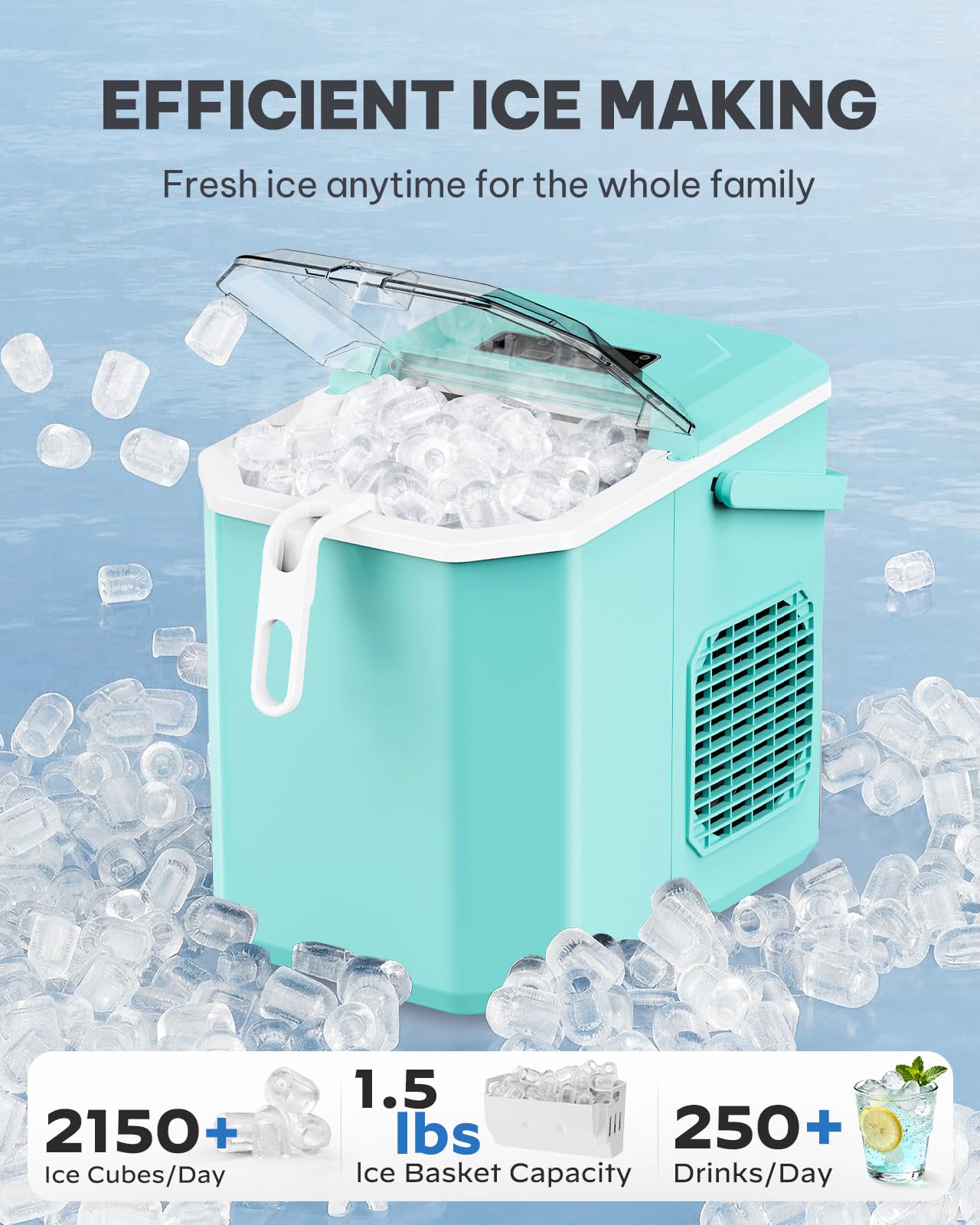 Silonn Ice Maker Countertop, Portable Ice Machine with Carry Handle, Self-Cleaning Ice Makers with Basket and Scoop, 9 Cubes in 6 Mins, 26 lbs per Day, Ideal for Home, Kitchen, Camping, RV