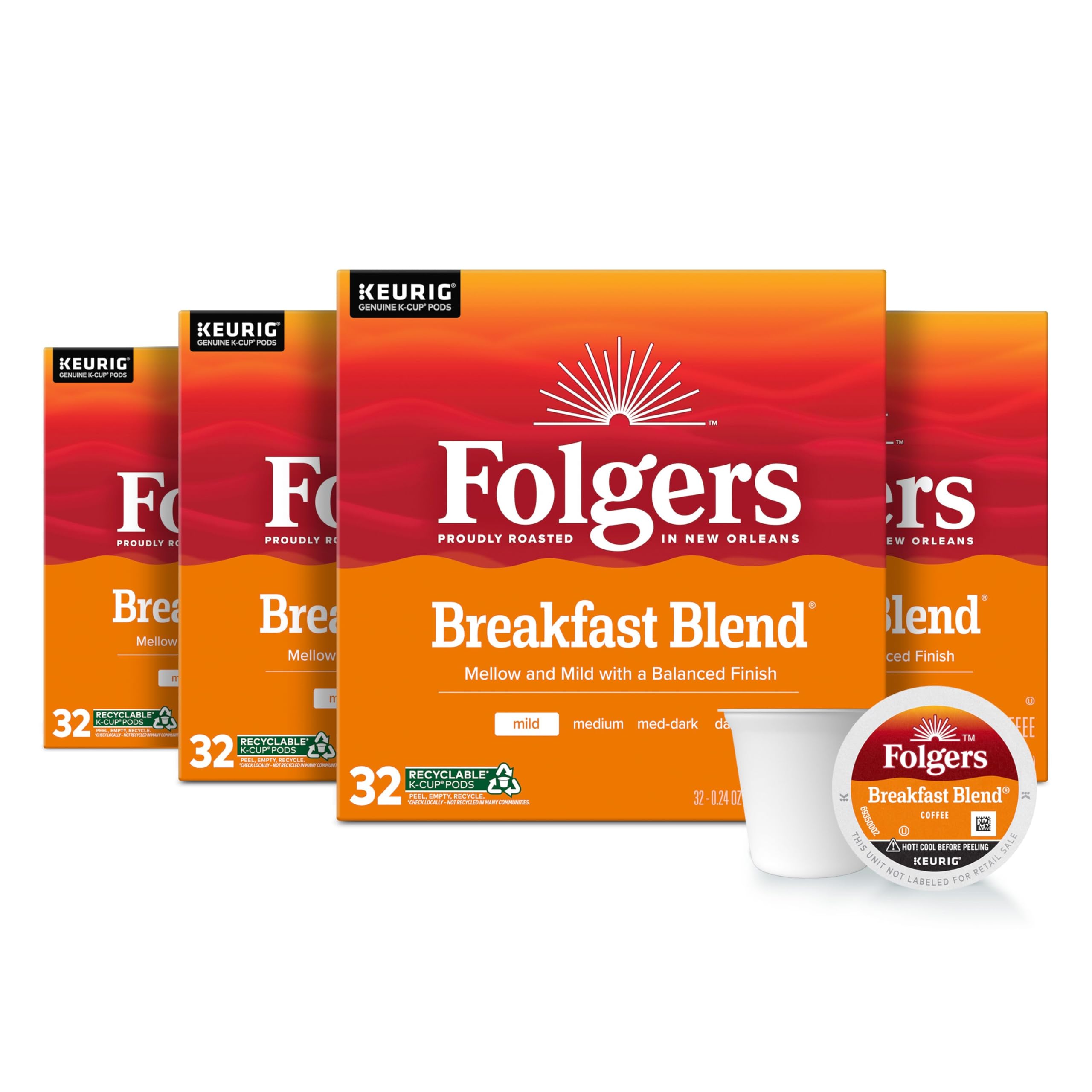 Folgers Classic Roast Medium Roast Coffee, 72 Keurig K-Cup Pods