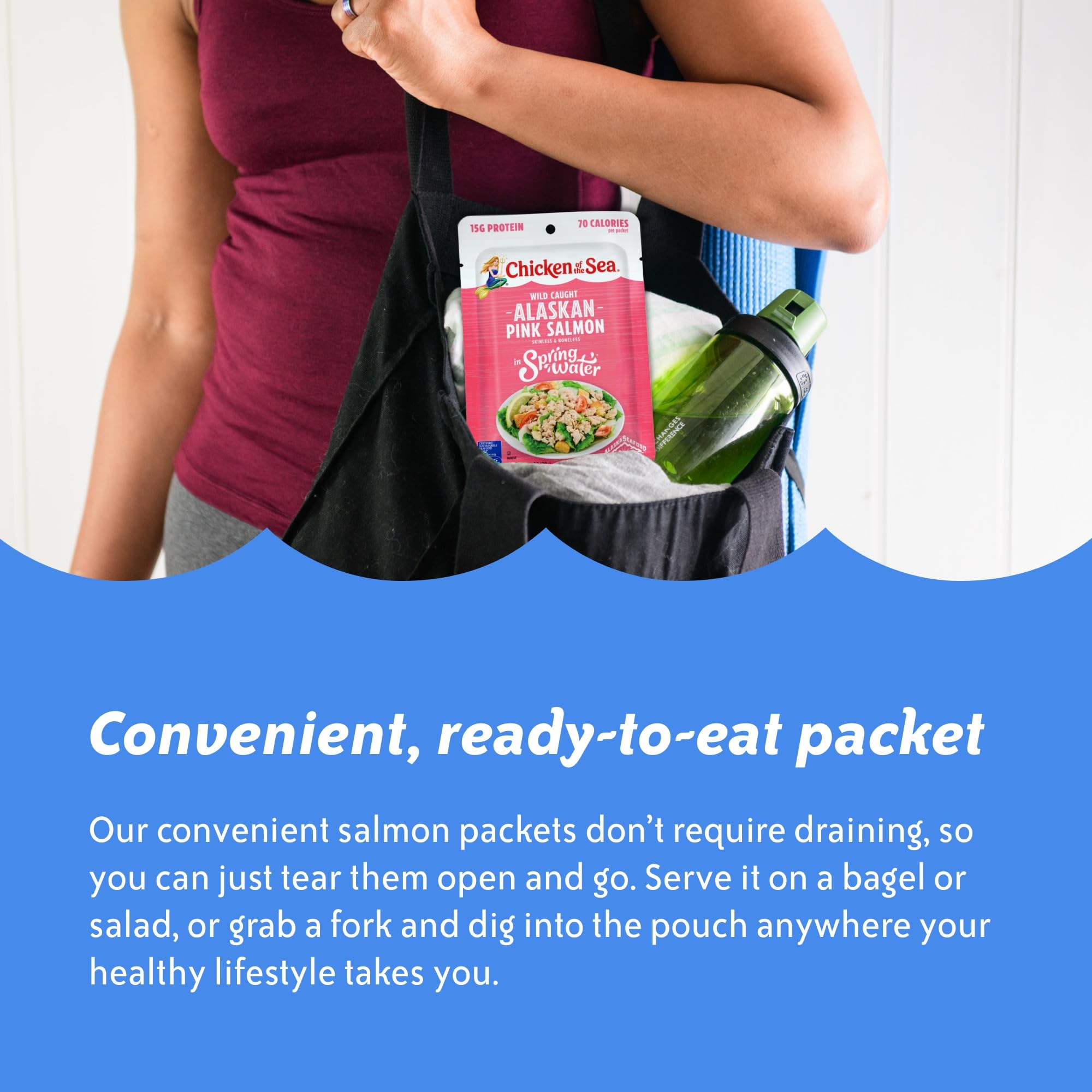 Chicken of the Sea Alaskan Pink Salmon in Spring Water, 2.5 Ounce Packets (Box of 12), Wild Caught, Skinless & Boneless