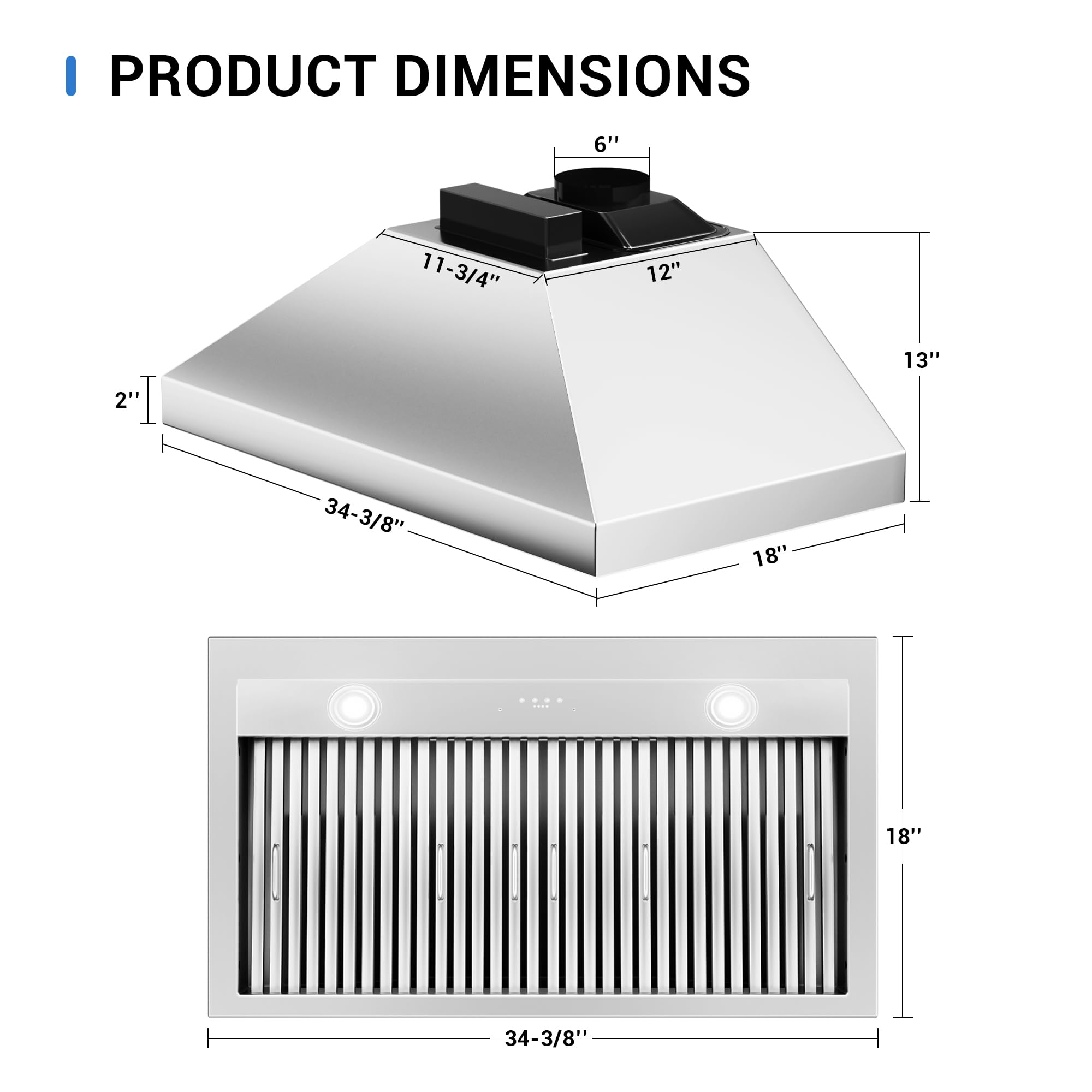 CT Copper Tailor Built-in Range Hood Insert Vent 48 Inch, 1150 CFM with 4-Speed Fan, LED Light, Dishwasher-safe Baffle Filter,Stainless Steel