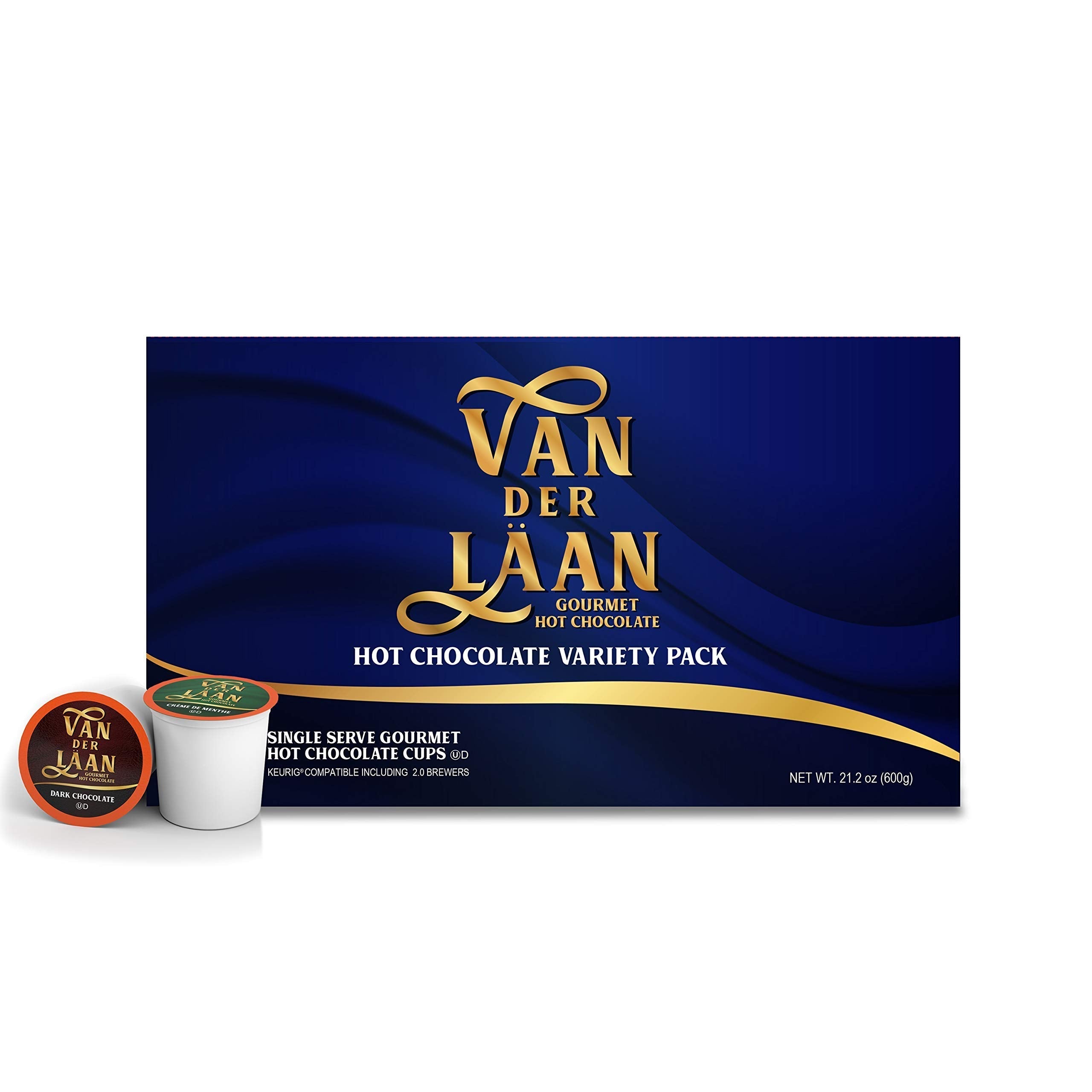 Van Der Laan Chocolate Hot Cocoa Pods, Dark Chocolate Gourmet Dutch Chocolate Compatible with K Cup Brewers Including 2.0, 40 Count