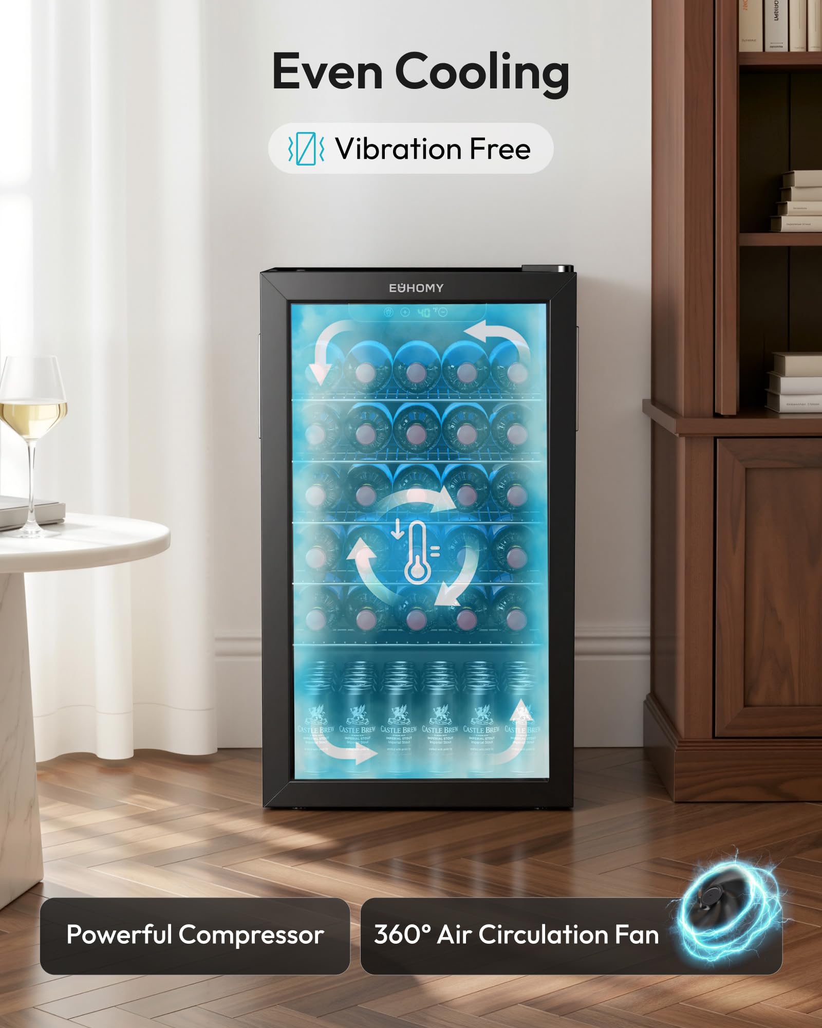 EUHOMY 25 bottle Wine Cooler Refrigerator, Freestanding Compressor Wine Fridge with Adjustable Temperature and Digital Control, Mini Fridge with Glass Door for Red White Wine, Beer, Black