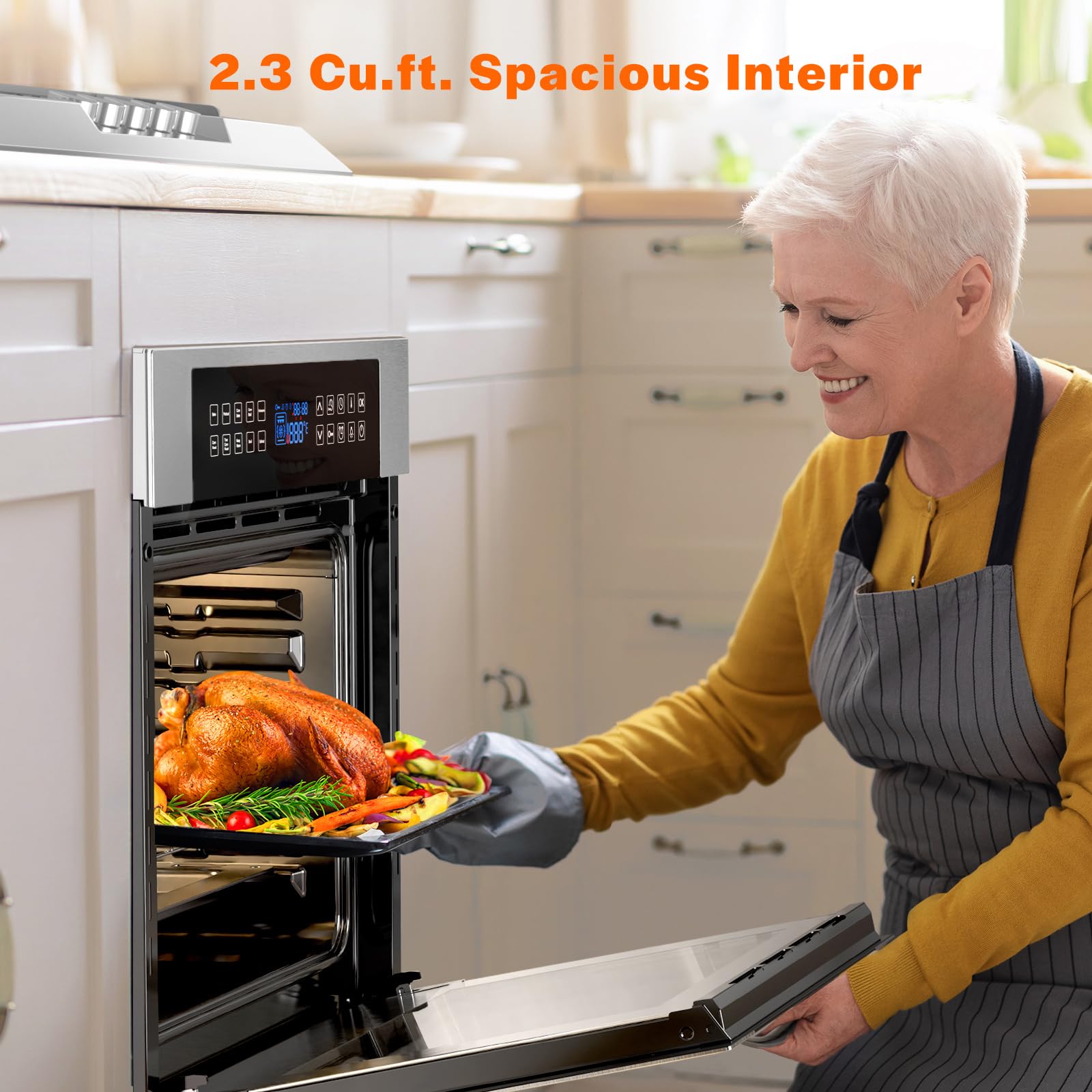 Empava 24 inch Electric Single Wall Oven, 2.5 Cu.ft.. Stainless Steel Built in Wall Oven with Basic Broil Bake Functions, Mechanical Knobs Control, 24WOE40L