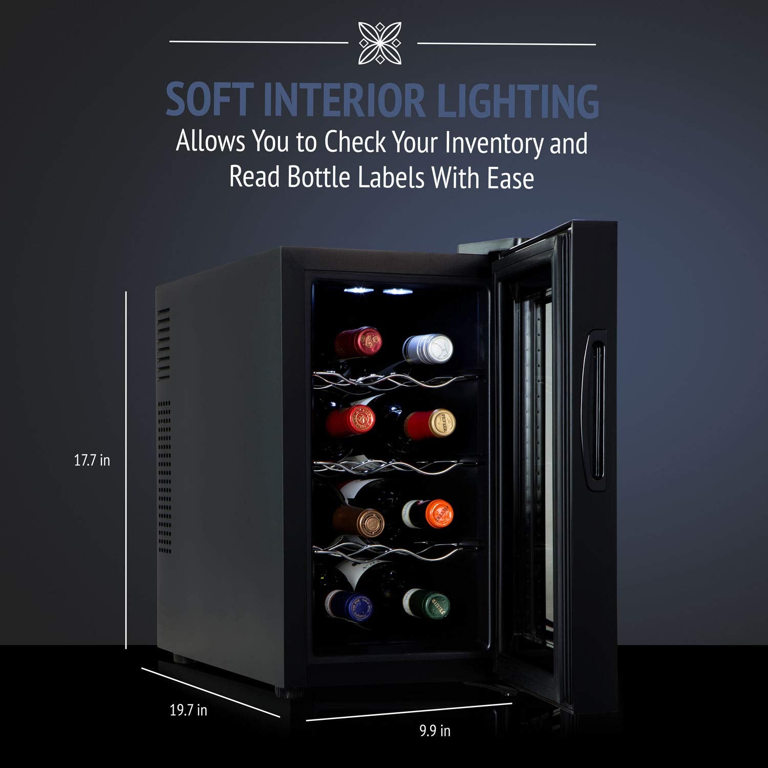 Ivation 12 Bottle Red And White Wine Thermoelectric Wine Cooler/Chiller Counter Top Wine Cellar with Digital Temperature Display, Freestanding Refrigerator Smoked Glass Door Quiet Operation Fridge
