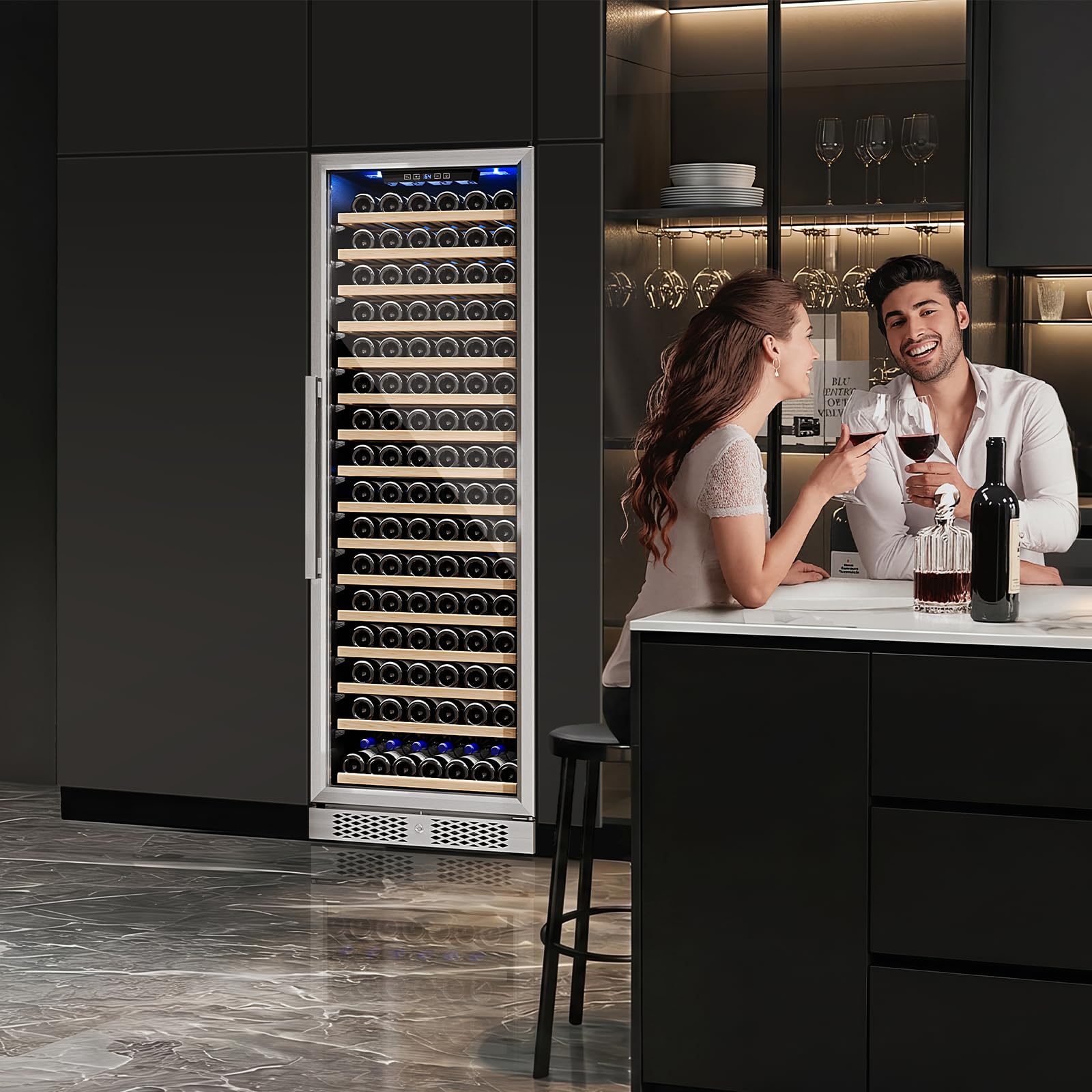 ROVSUN 18 Bottle Wine Fridge, Freestanding Compressor Wine Cooler Refrigerator, Beverage Wine Chiller with Digital Temperature Control & Double-layer Glass Door for Red White Wine, Champagne, Beer