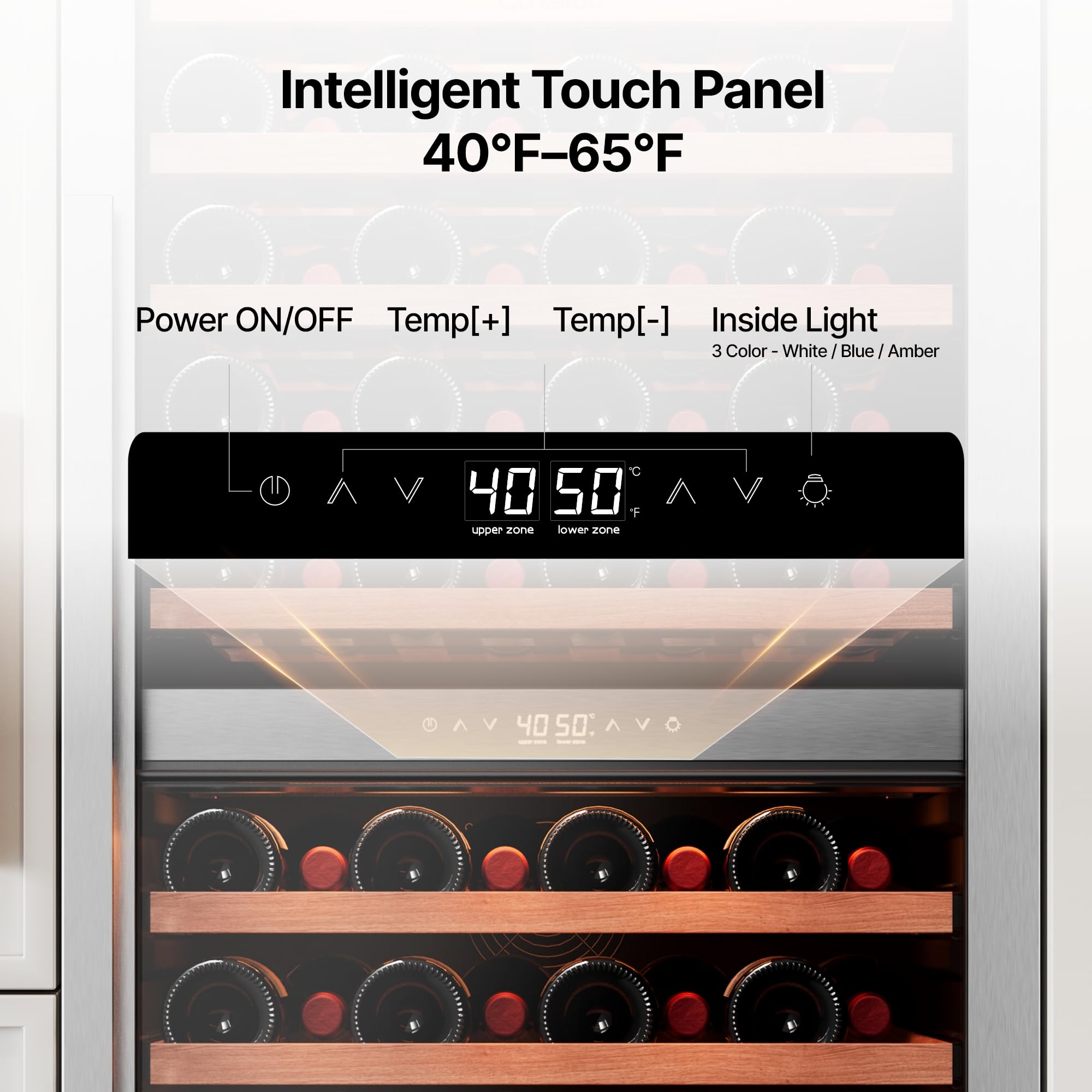 Ca'Lefort 15 Inch Wine Fridge, 33 Bottle Wine Cooler Refrigerator, 40-65°F Wine Refrigerator Glass Door, 3 LED Wine Fridge, Built-in or Freestanding Fridge for Home/Bar/Kitchen (3.0 cu.ft)
