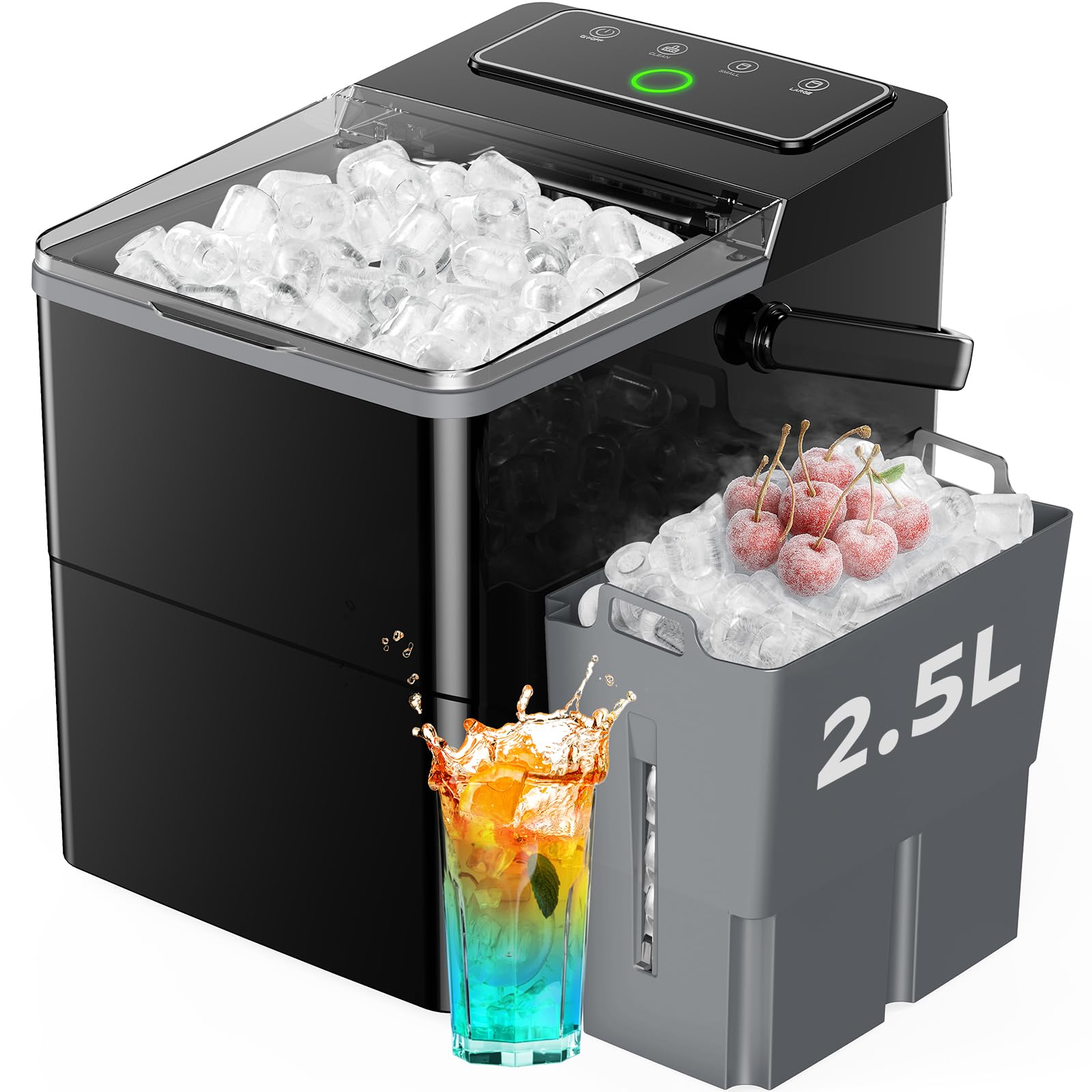 Silonn Ice Maker Countertop, Portable Ice Machine with Carry Handle, Self-Cleaning Ice Makers with Basket and Scoop, 9 Cubes in 6 Mins, 26 lbs per Day, Ideal for Home, Kitchen, Camping, RV