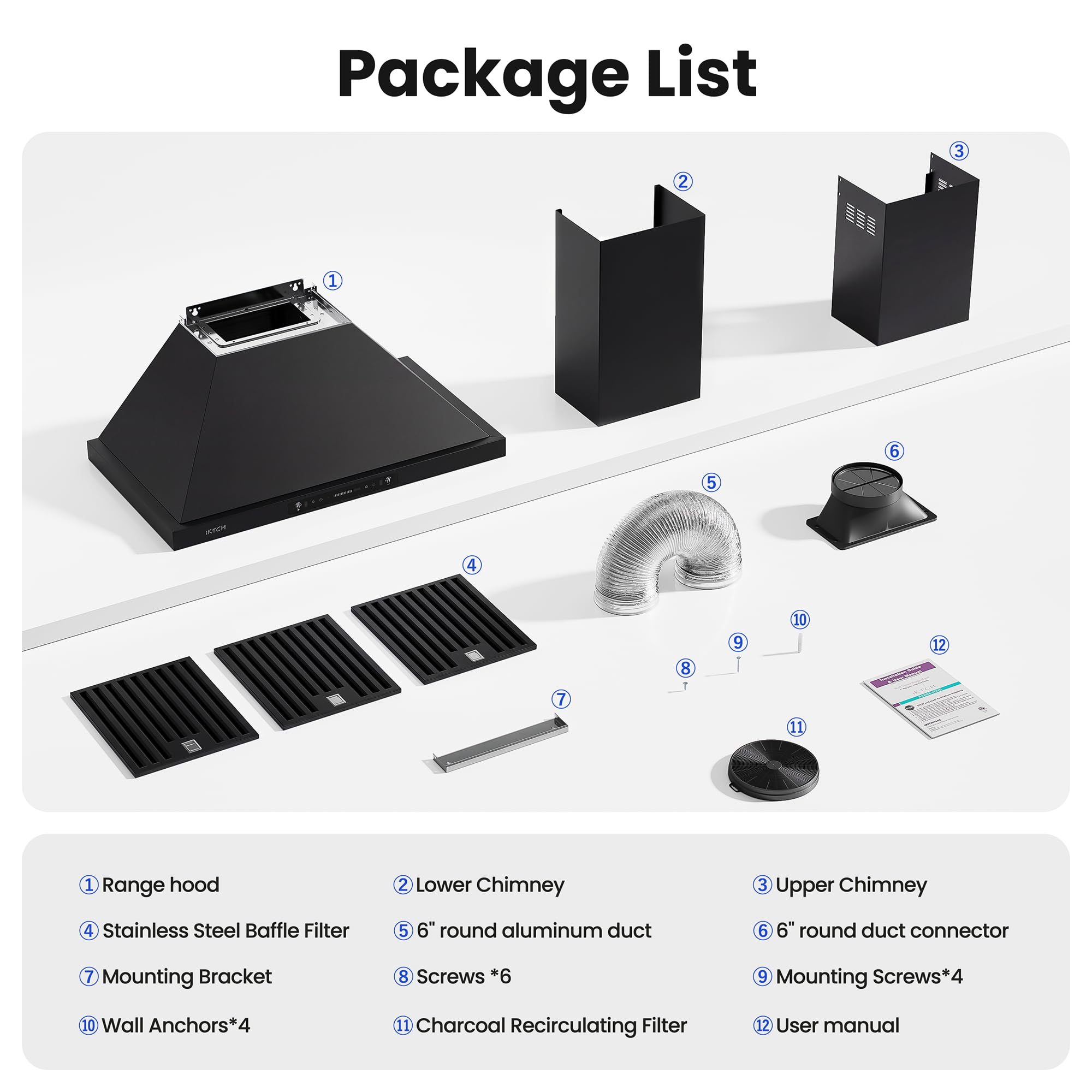 IKTCH 30-inch Wall Mount Range Hood 900 CFM Ducted/Ductless Convertible, Kitchen Chimney Vent Stainless Steel with Gesture Sensing & Touch Control Switch Panel, 2 Pcs Adjustable Lights(IKP02-30'')