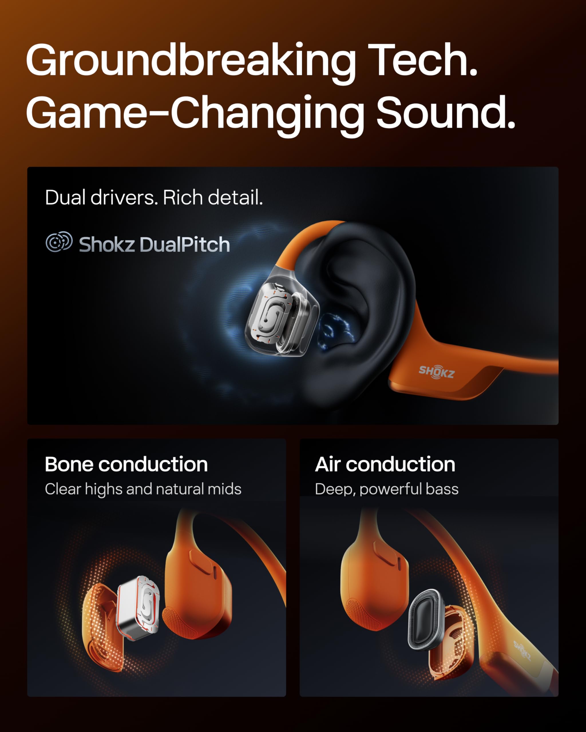 SHOKZ New OpenRun Pro 2- Bone Conduction Headphones, Open-Ear Bluetooth Wireless Sport Earphones for Running, Workouts - Sweat Resistant, Secure Comfortable Fit -Deep Bass, Smart Mic, Reflective Strip