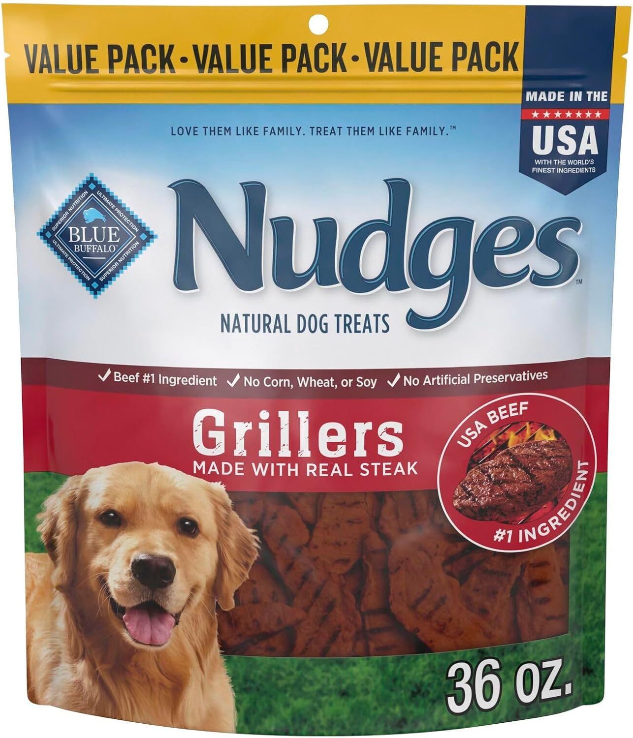 Blue Buffalo Nudges Grillers Natural Dog Treats, Made in The USA with Real Salmon, 16-oz. Bag
