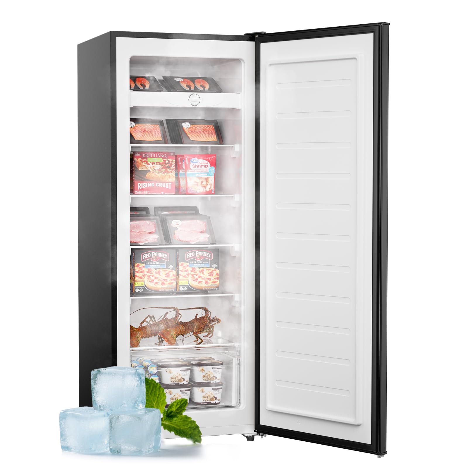 Upstreman 7.0 Cu.Ft Upright Freezer, Large Capacity Stand Up Freezer with 5 Adjustable Shelves, Convertible Refrigerator/Freezer, Reversible Door for Home, Basement, Apartment (White)