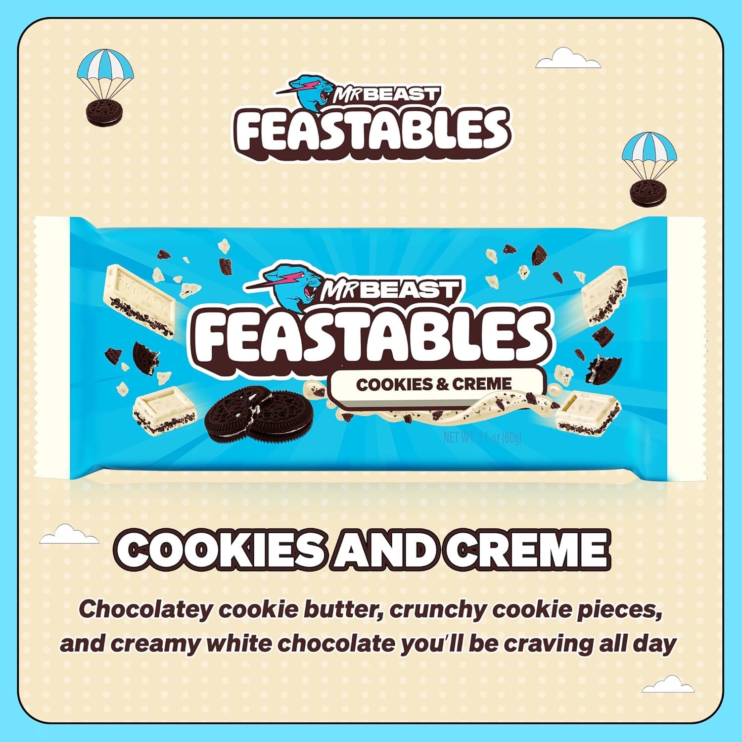 Feastables MrBeast Milk & Cookies Pack, King Size Milk Chocolate & Cookies & Creme Bars, 10 Each, Candy Bars for Adults & Kids as Snacks, Gifts, or Dessert, Fairtrade Cocoa, 2.1 Oz Each, 20 Count