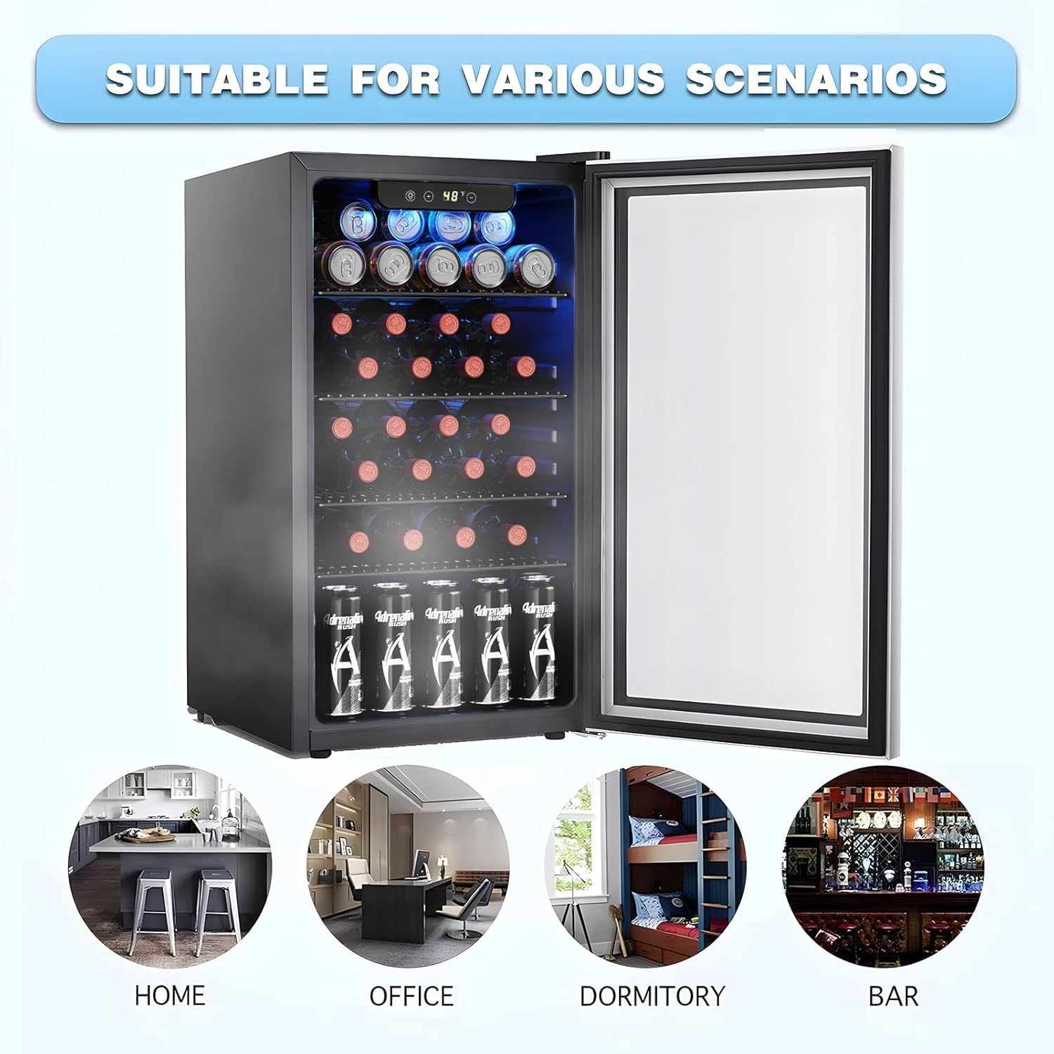 Antarctic Star Wine Cooler, Beverage Refrigerator, 16 Bottle Freestanding Quiet Wine Cellar Front Glass Door for Home and Bar, Digital Temp Control, 1.71 Cu.Ft.