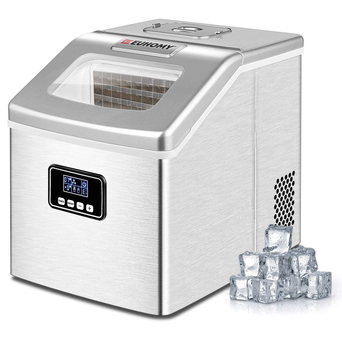 EUHOMY Nugget Ice Maker Countertop, Ready in 7 Mins, 35Lbs/24H Pebble Ice Maker Machine, Self-Cleaning Countertop Sonic Ice Makers with Ice Scoop&Basket, Pellet Ice Maker for Home, Stainless Steel