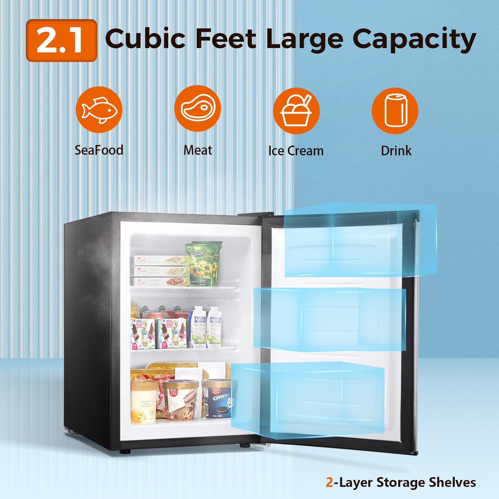 Kismile Small Freezer Upright, 3.0 Cu.ft Mini Freezer with Adjustable Thermostat, Removable Shelves, Reversible Single Door, Stand Up Freezer for Bedroom/Home/Dorms/Apartment (Stainless Steel)