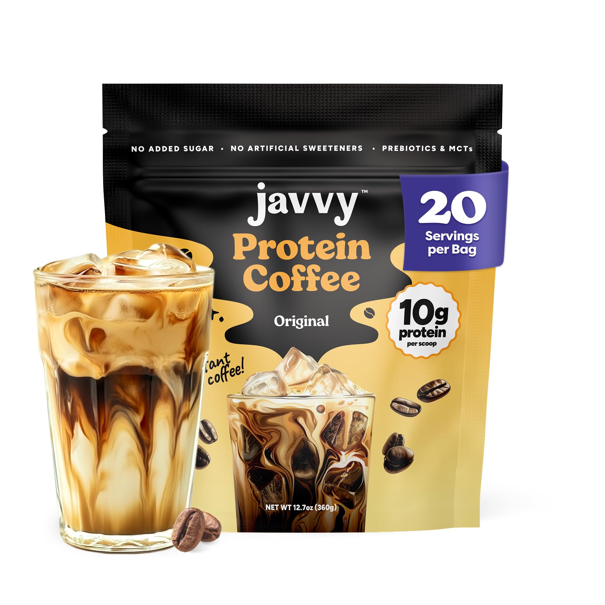 Caramel Protein Iced Coffee - Premium Whey Protein & Instant Iced Coffees - 100% Natural Cold Brew - Zero Artificial Flavors & Sweeteners, 80 mg Caffeine Per Serving, No Added Sugar, 20 Servings