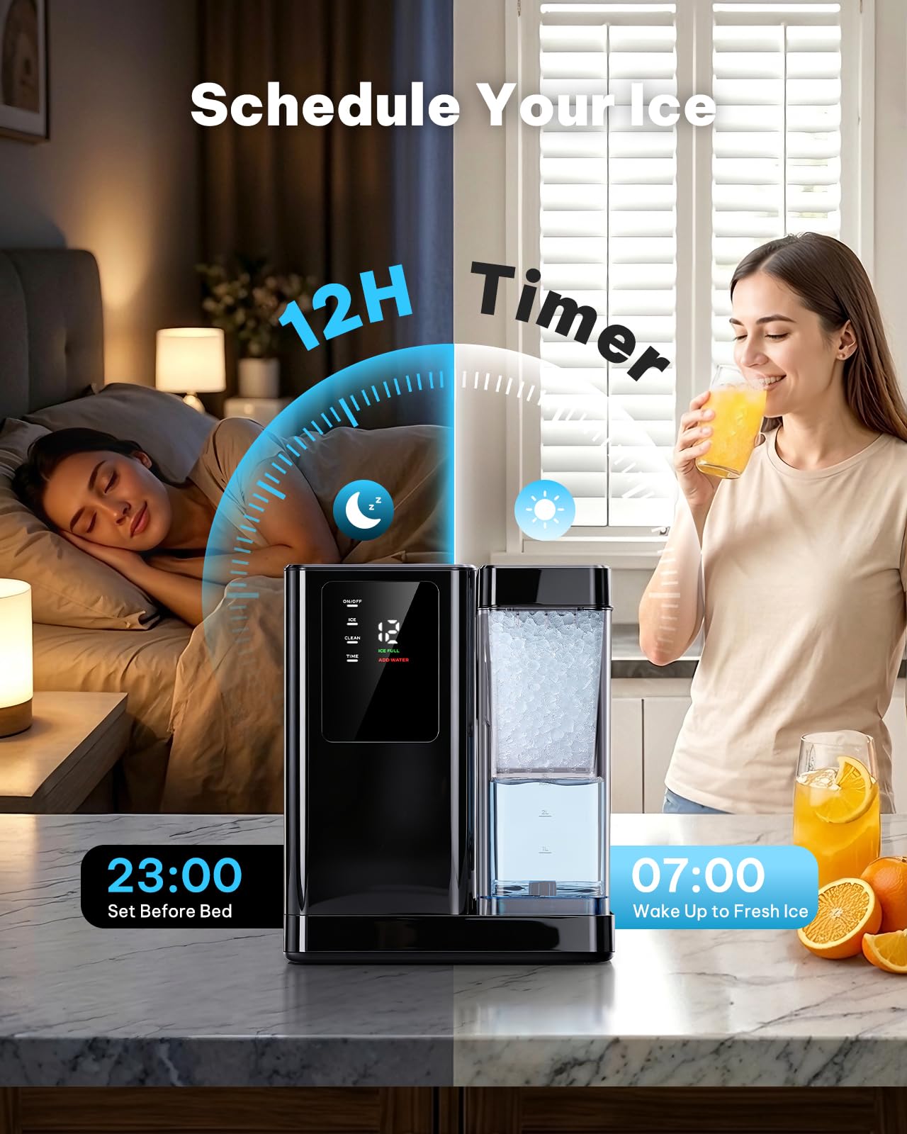 Nugget Ice Maker Countertop, Silonn Chewable Pellet Ice Machine with Self-Cleanin Function, 36lbs/24H Portable Ice Makers for Home Kitchen Officce, Black