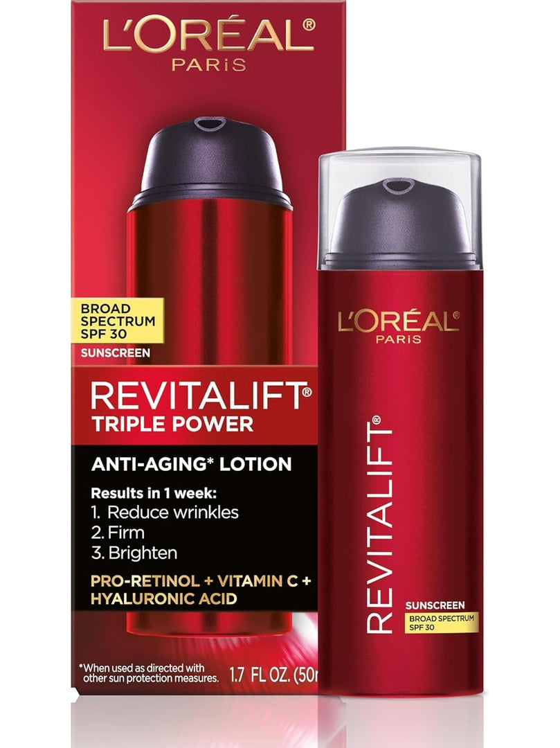 L'OREAL PARIS Skincare Revitalift Triple Power Anti-Aging Face Moisturizer with Pro Retinol, Hyaluronic Acid & Vitamin C to reduce wrinkles, firm and brighten skin, 1.7 Oz - (Packaging May Vary)