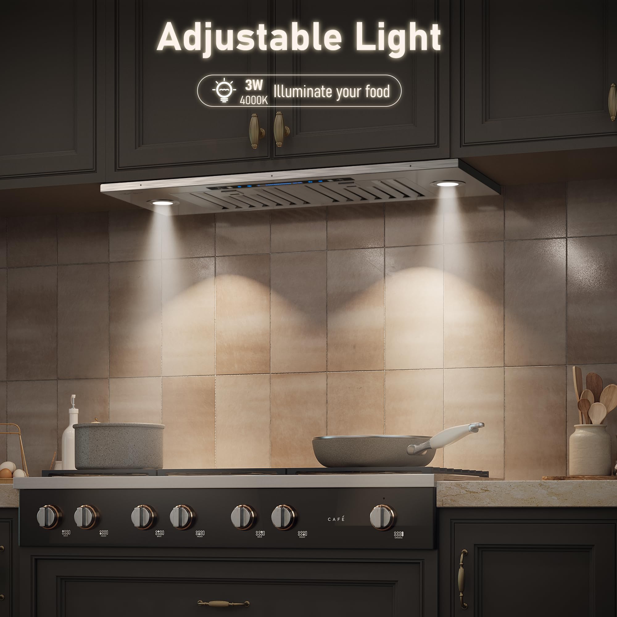 IKTCH 30 inch Built-in/Insert Range Hood 900 CFM, Ducted/Ductless Convertible Duct, Stainless Steel Kitchen Vent Hood with 4 Speed Gesture Sensing&Touch Control Panel(IKB01-30)