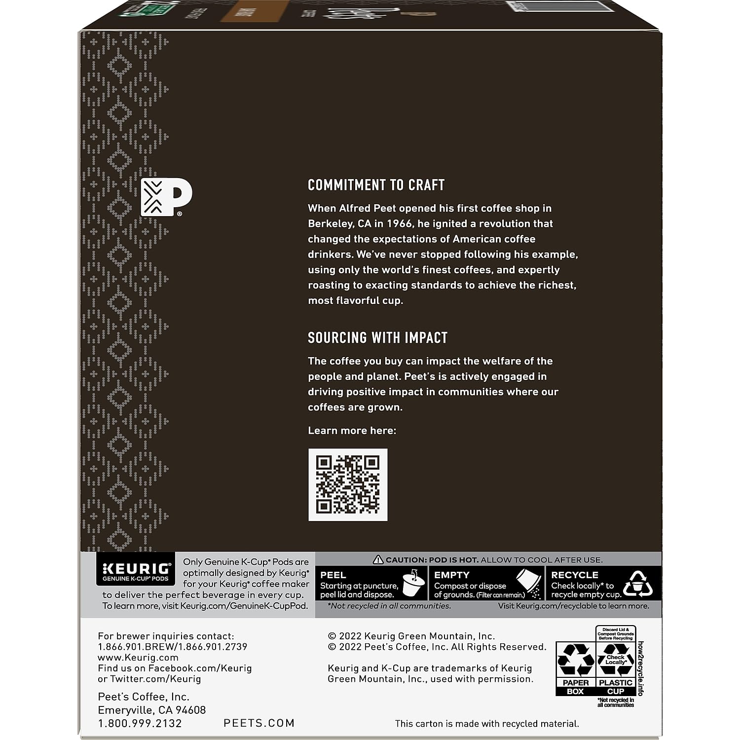 Peet's Coffee, Dark Roast Keurig K-Cup Pods - Major Dickason's Blend 75 Count (1 Box of 75 Pods)