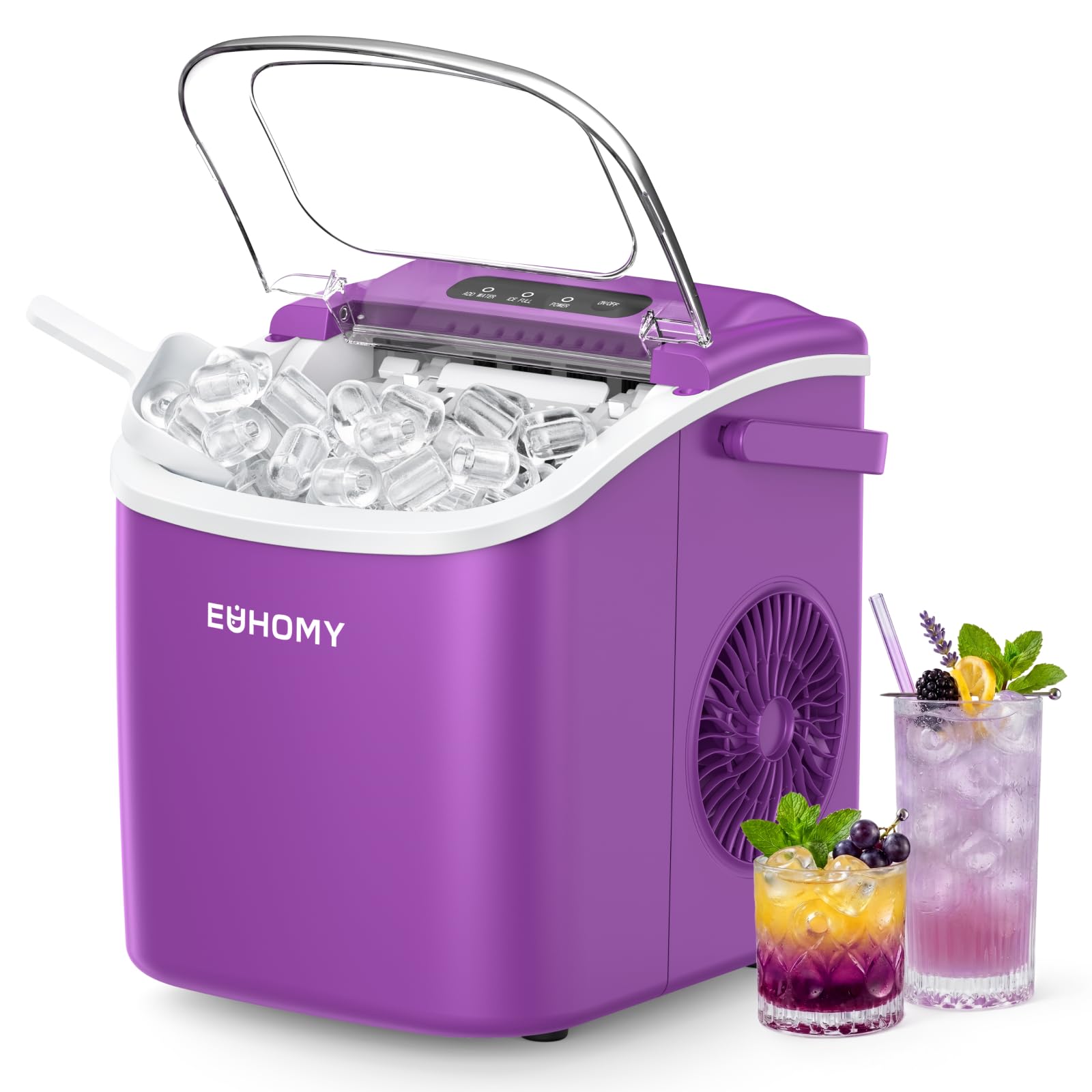 EUHOMY Countertop Ice Maker Machine with Handle, 26lbs in 24Hrs, 9 Ice Cubes Ready in 6 Mins, Auto-Cleaning Portable Ice Maker with Basket and Scoop, for Home/Kitchen/Camping/RV. (Black)