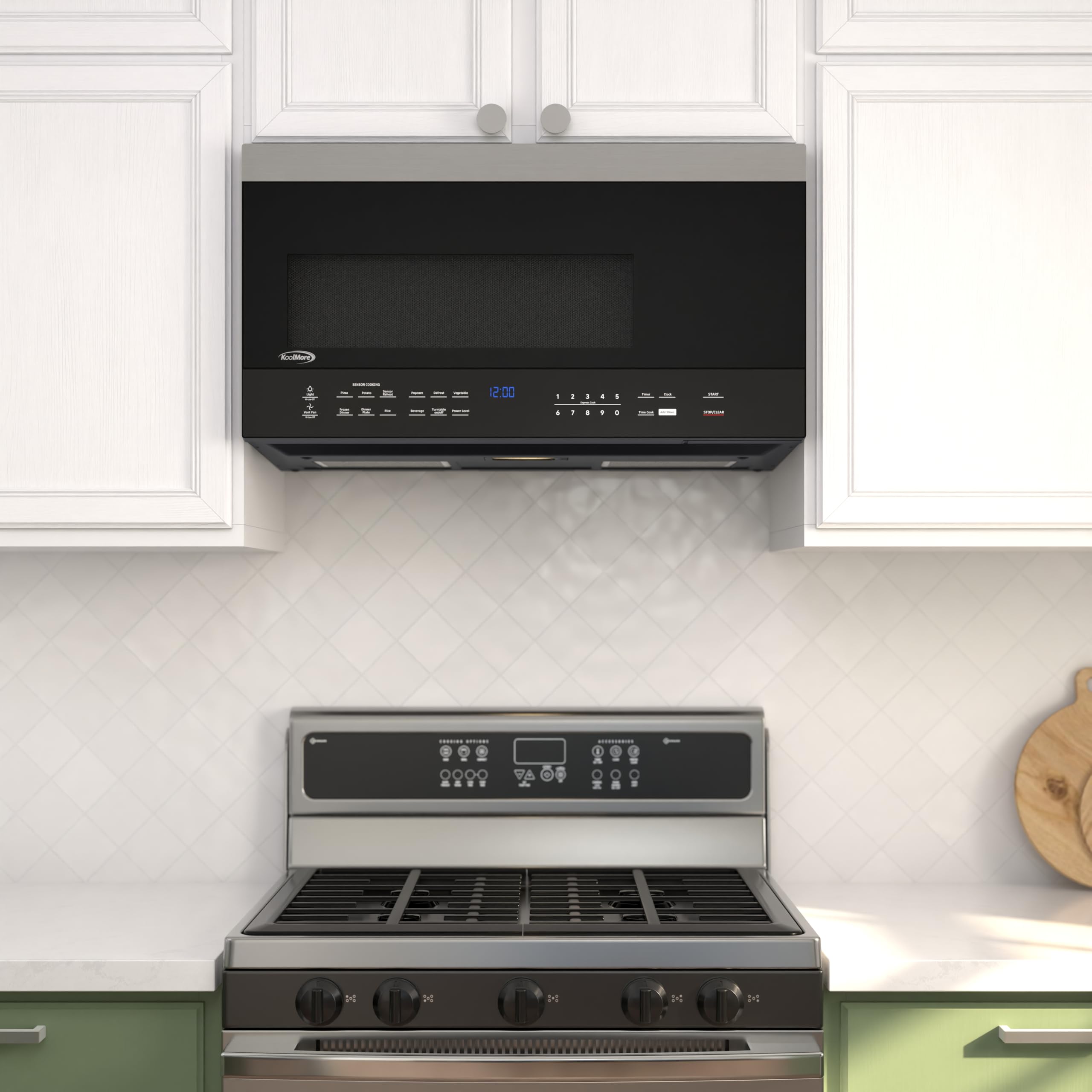 KoolMore Reserve Built-in Microwave Convection Oven with Air Fry, 3-in-1 Combo, Sensor Cook, Soft-Close Door, Stainless Steel, 24 in. / 1.6 cu. ft. with NEMA 5-20P Plug in Black
