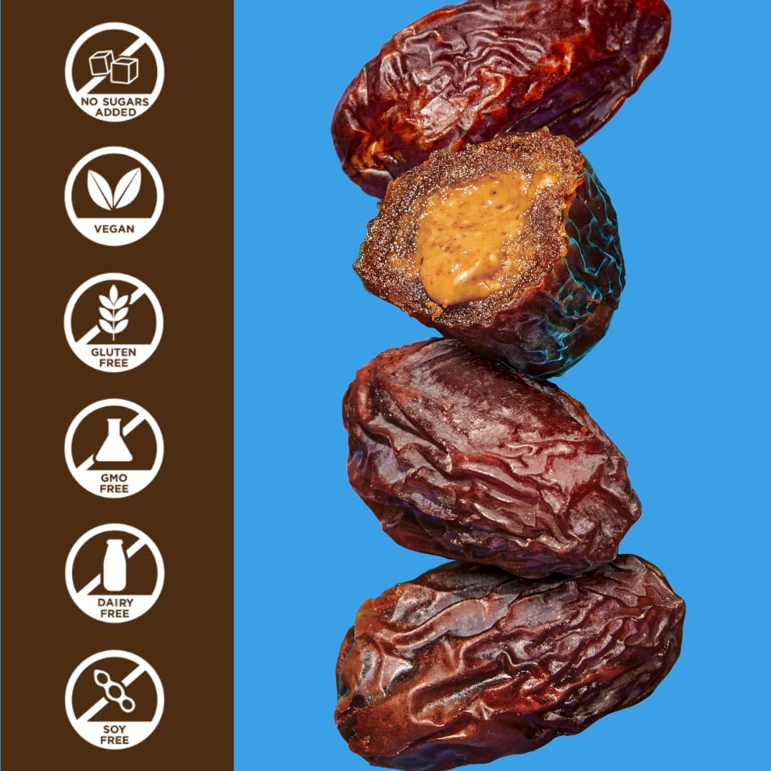 Realsy Stuffed Medjool Dates, Organic Dates with No Sugar Added, Gluten-Free, Vegan, All Natural Healthy Snack, Single Wrapped (40 ct) (Peanut Butter)