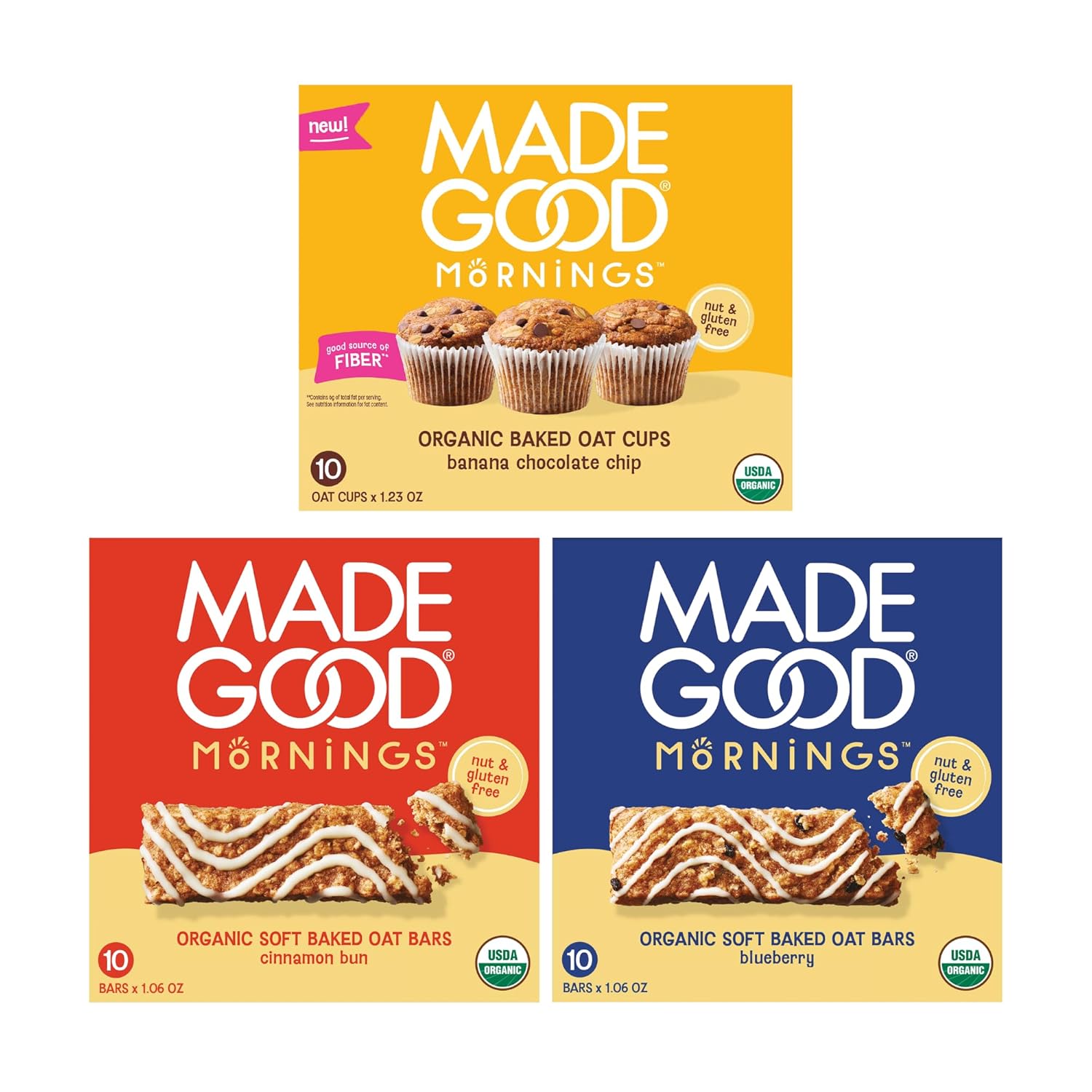 MadeGood Mornings Soft Baked Breakfast Bars, Cinnamon Bun 1.06 Oz (30 Count) Gluten Free Snacks