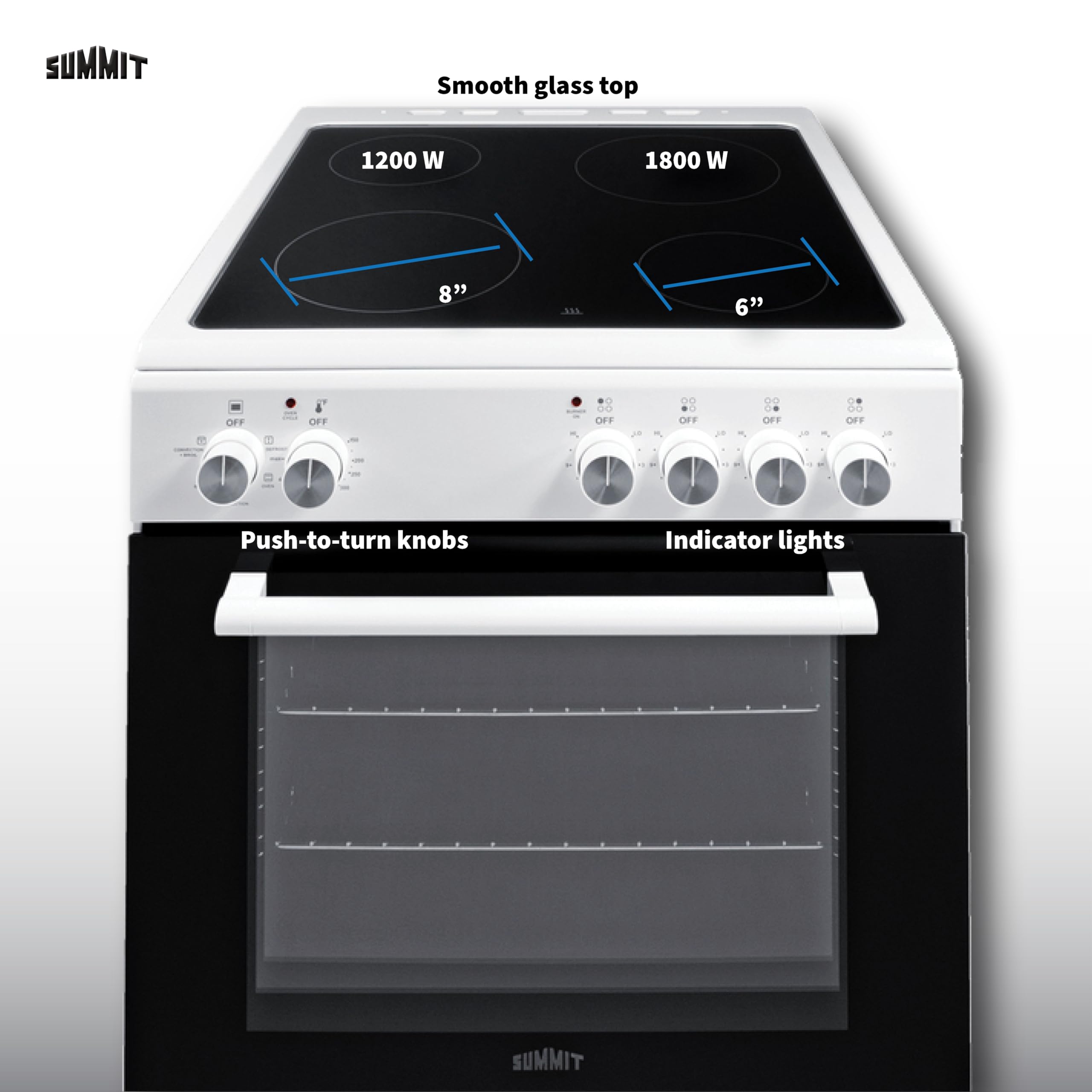 Summit 24” Electric Smooth Top Range, Large 2.44 cu.ft. oven. ADA Compliant, White- REXT24W