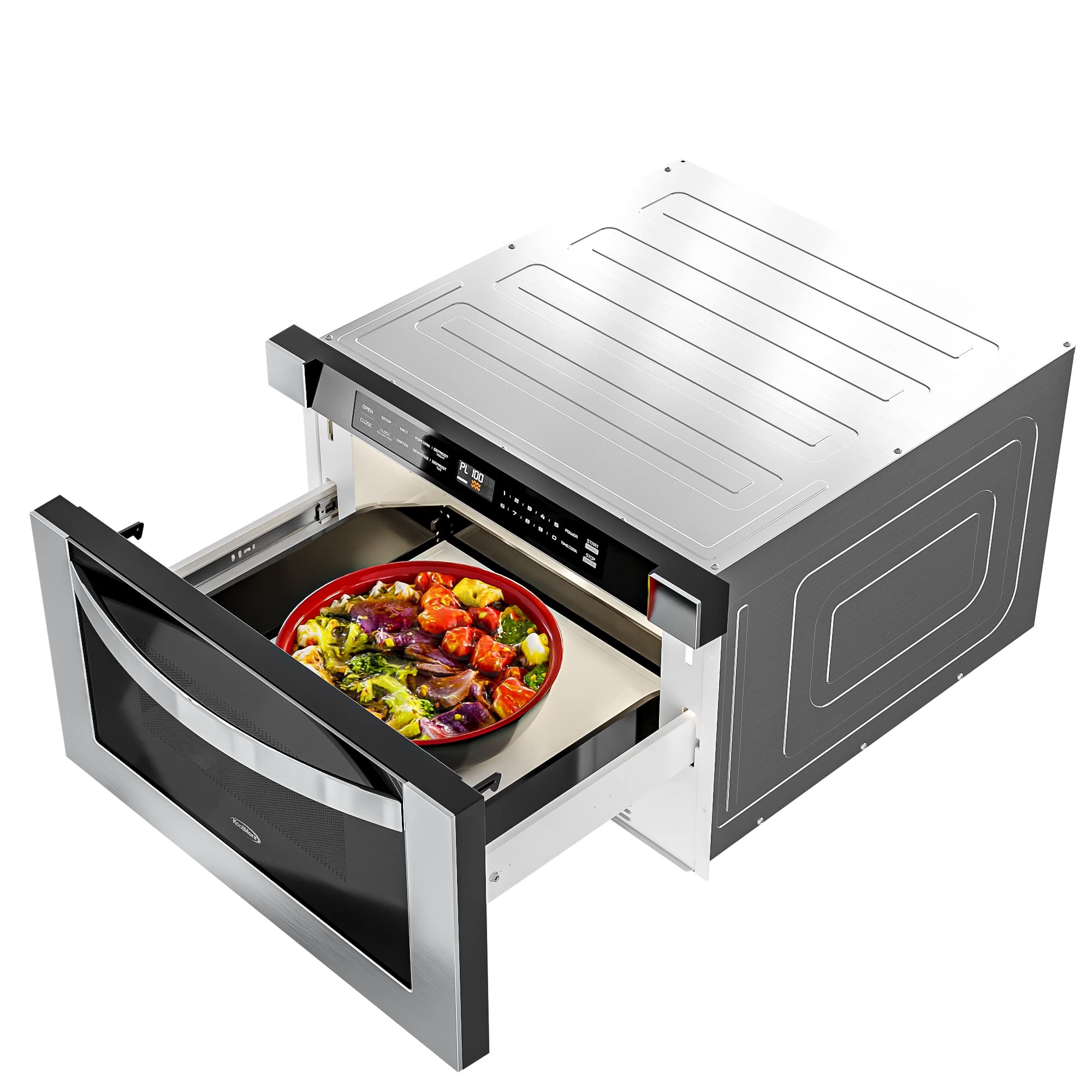 KoolMore Reserve Built-in Microwave Convection Oven with Air Fry, 3-in-1 Combo, Sensor Cook, Soft-Close Door, Stainless Steel, 24 in. / 1.6 cu. ft. with NEMA 5-20P Plug in Black