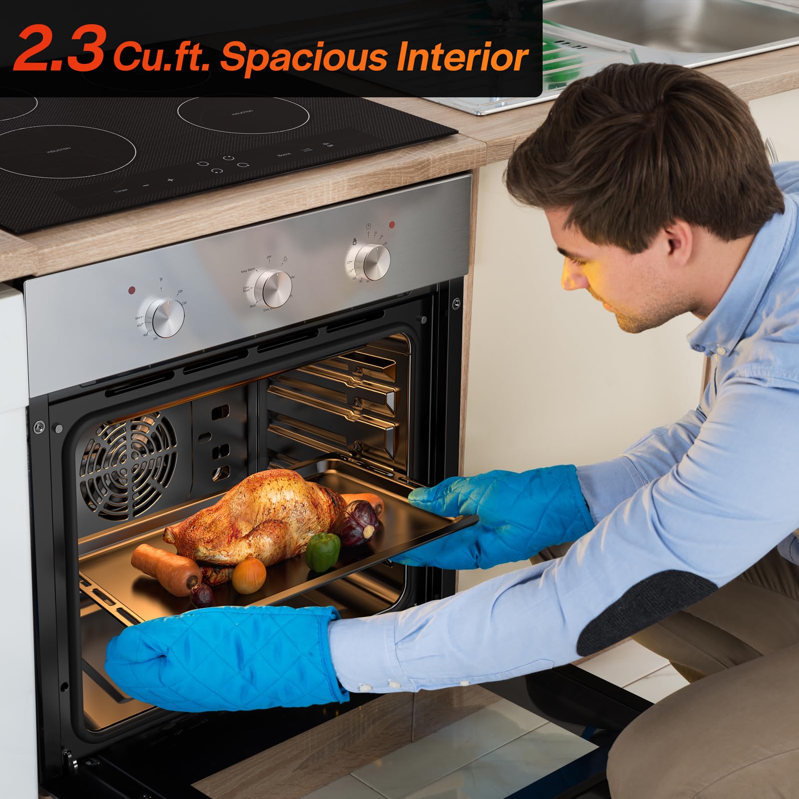 Empava 24 Inch Electric Single Wall Oven 10 Cooking Functions Deluxe 360° ROTISSERIE with Sensitive Touch Control in Stainless Steel, C02