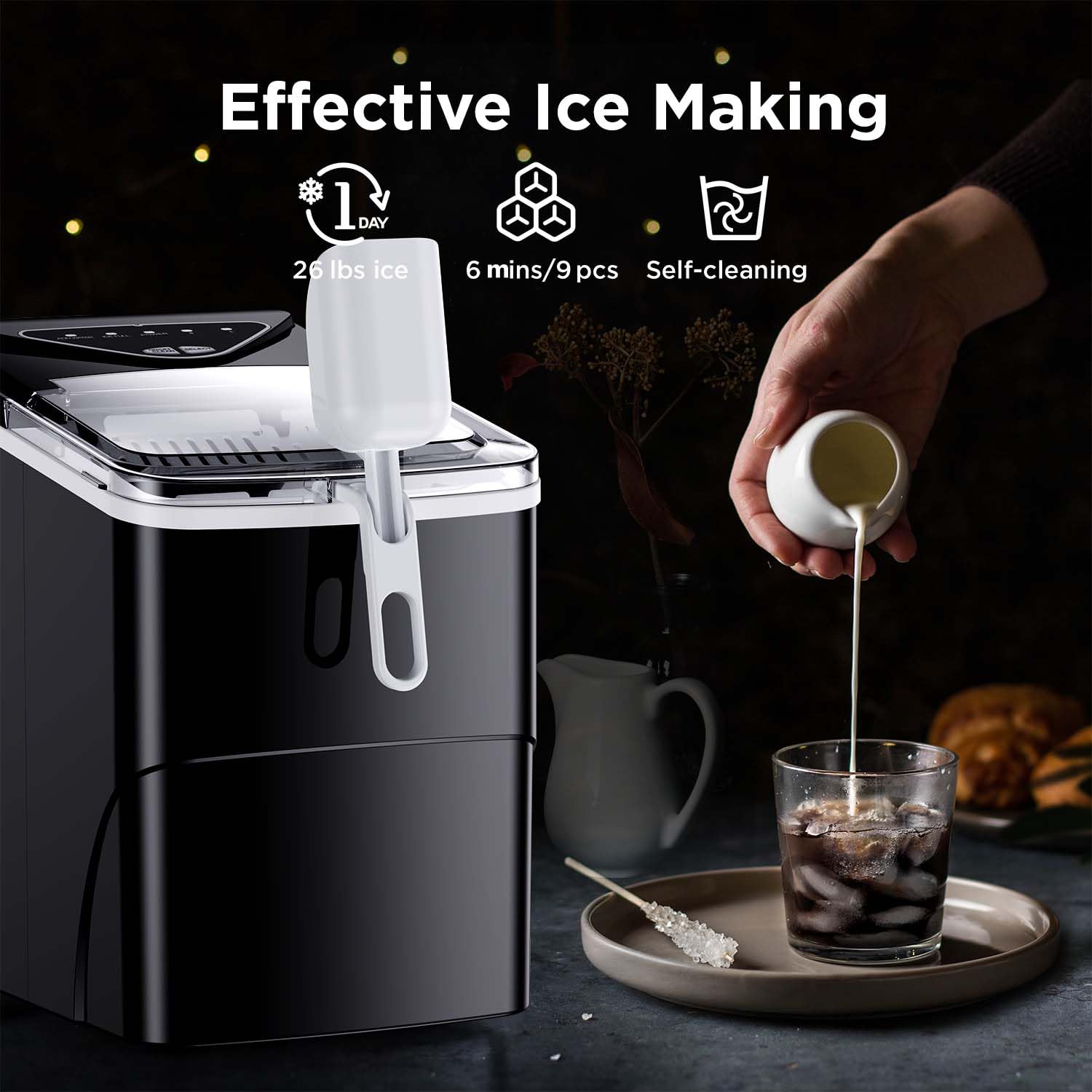 Nugget Ice Maker Countertop, Silonn Chewable Pellet Ice Machine with Self-Cleanin Function, 36lbs/24H Portable Ice Makers for Home Kitchen Officce, Black