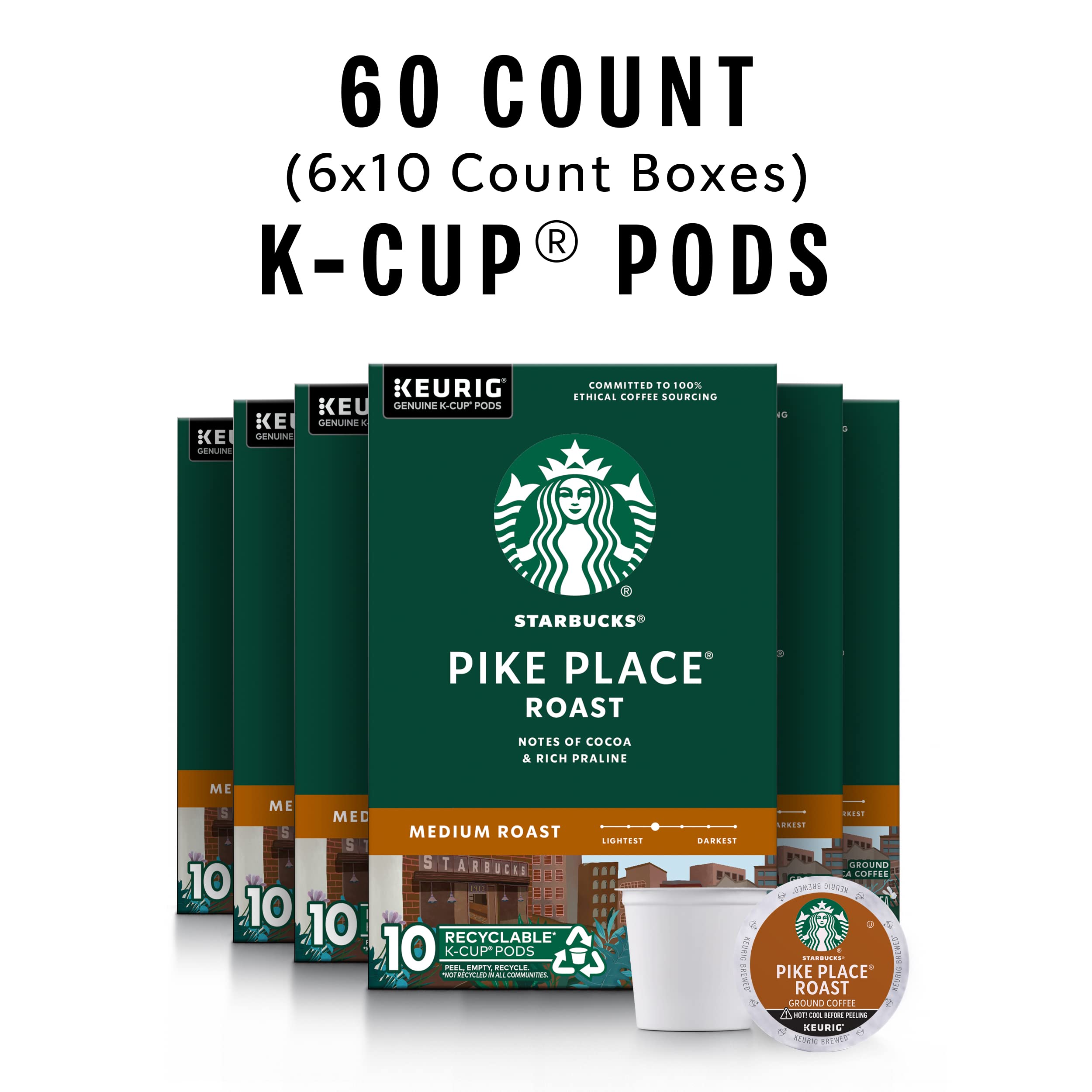 Starbucks K-Cup Coffee Pods, Medium Roast Hot or Iced Coffee, Pike Place Roast, 96 Keurig Pods