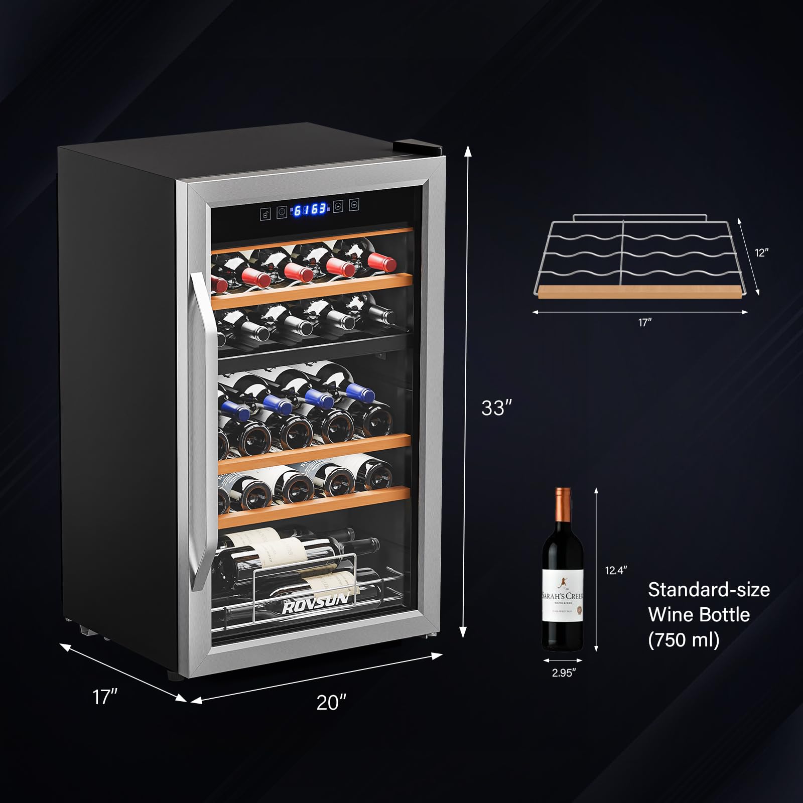 ROVSUN 18 Bottle Wine Fridge, Freestanding Compressor Wine Cooler Refrigerator, Beverage Wine Chiller with Digital Temperature Control & Double-layer Glass Door for Red White Wine, Champagne, Beer