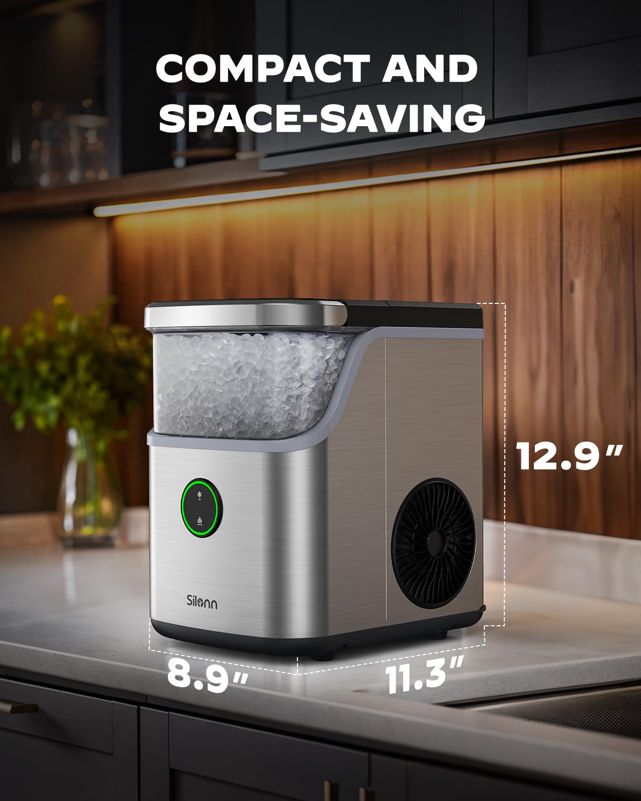 Silonn Ice Maker Countertop, Portable Ice Machine with Carry Handle, Self-Cleaning Ice Makers with Basket and Scoop, 9 Cubes in 6 Mins, 26 lbs per Day, Ideal for Home, Kitchen, Camping, RV