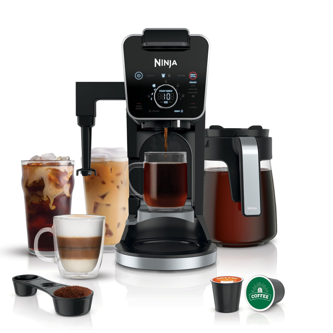 Ninja Specialty Drip Coffee Maker | DualBrew™ Pro Specialty Coffee Machine w/ Frother, Paper Filter | Brew with Pods & Grounds, K Cups Compatible | 4 Brew Styles, 13 Cup to Pot Sizes | Black, CFP301