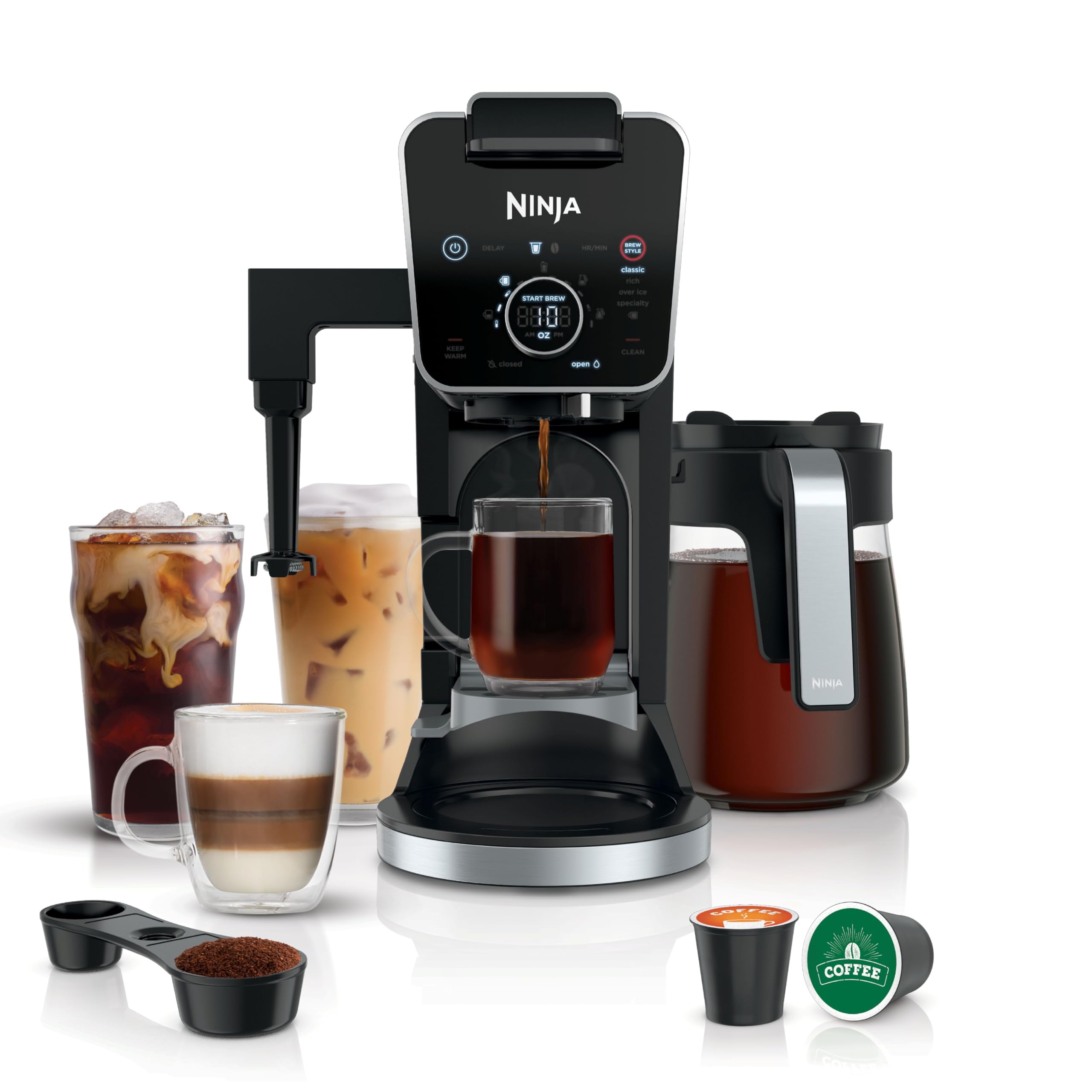 Ninja Specialty Drip Coffee Maker | DualBrew™ Pro Specialty Coffee Machine w/ Frother, Paper Filter | Brew with Pods & Grounds, K Cups Compatible | 4 Brew Styles, 13 Cup to Pot Sizes | Black, CFP301