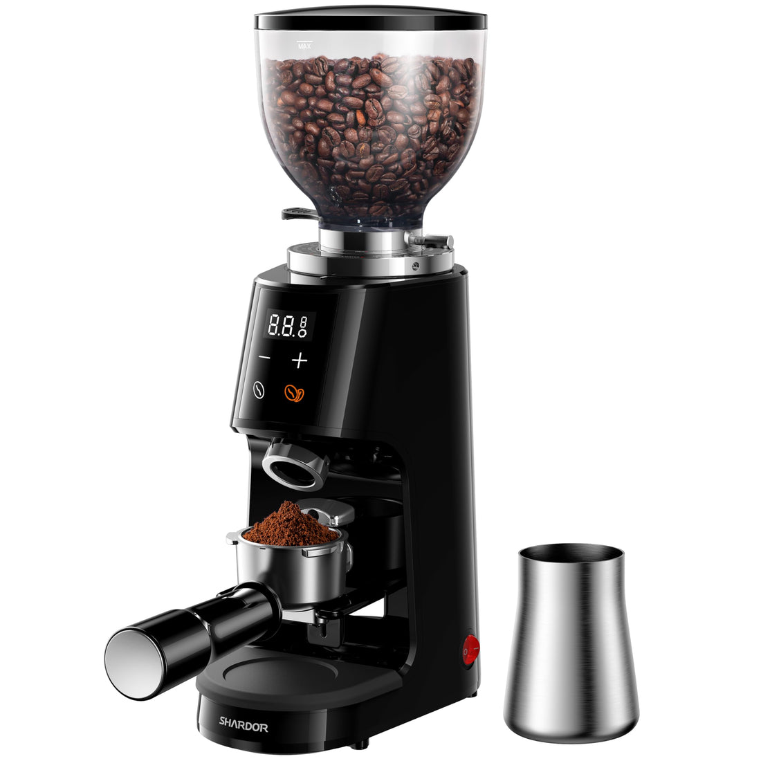 SHARDOR Professional 64mm Burr Coffee Grinder with 100 Grind Settings and All-Metal Chamber, Coffee Bean Grinder with Adjustable Electronic Timer and LED Display, Anti-Static, Black, 120V Only