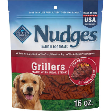 Blue Buffalo Nudges Grillers Natural Dog Treats, Made in the USA with Real Steak, 16-oz Bag