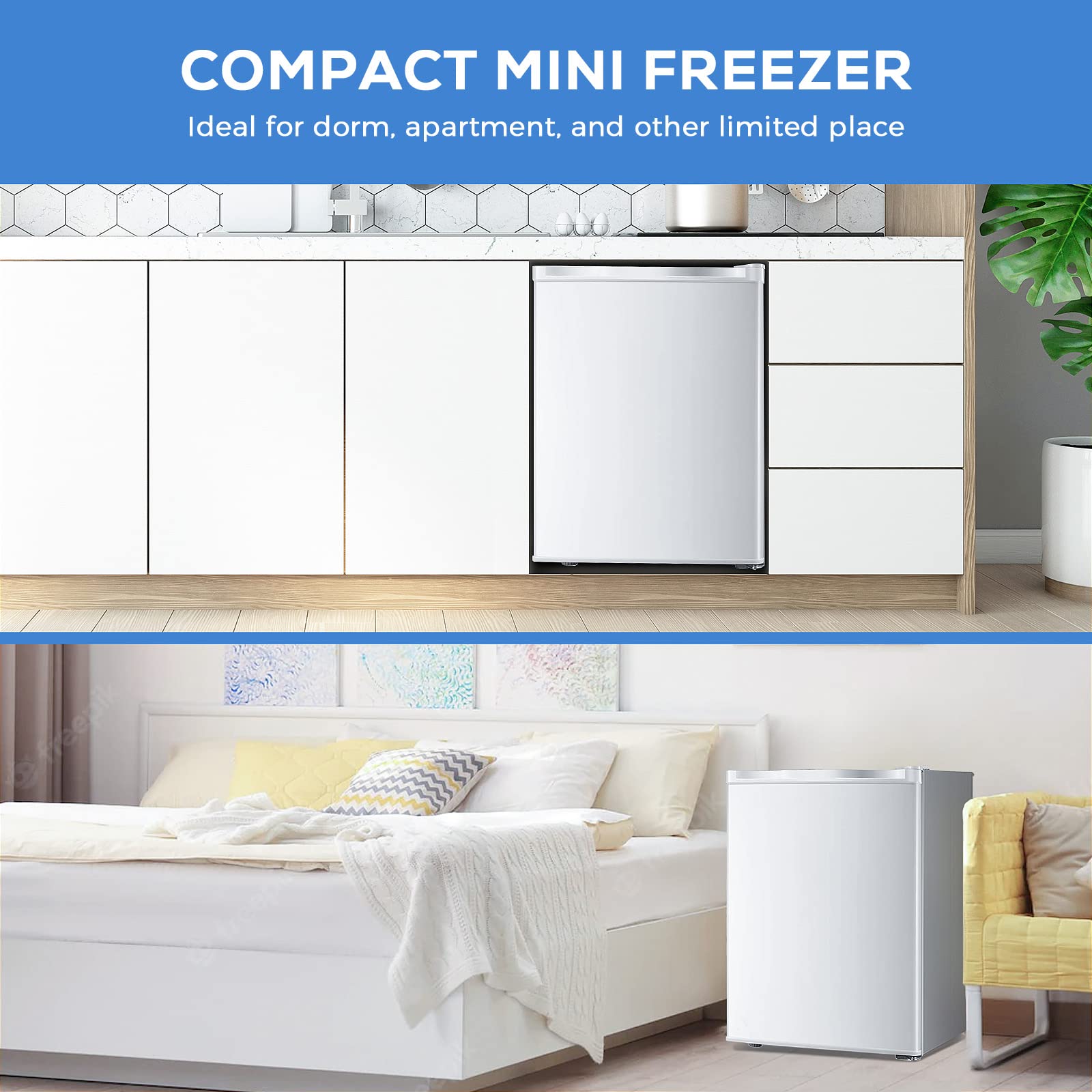 Kismile Small Freezer Upright, 3.0 Cu.ft Mini Freezer with Adjustable Thermostat, Removable Shelves, Reversible Single Door, Stand Up Freezer for Bedroom/Home/Dorms/Apartment (Stainless Steel)