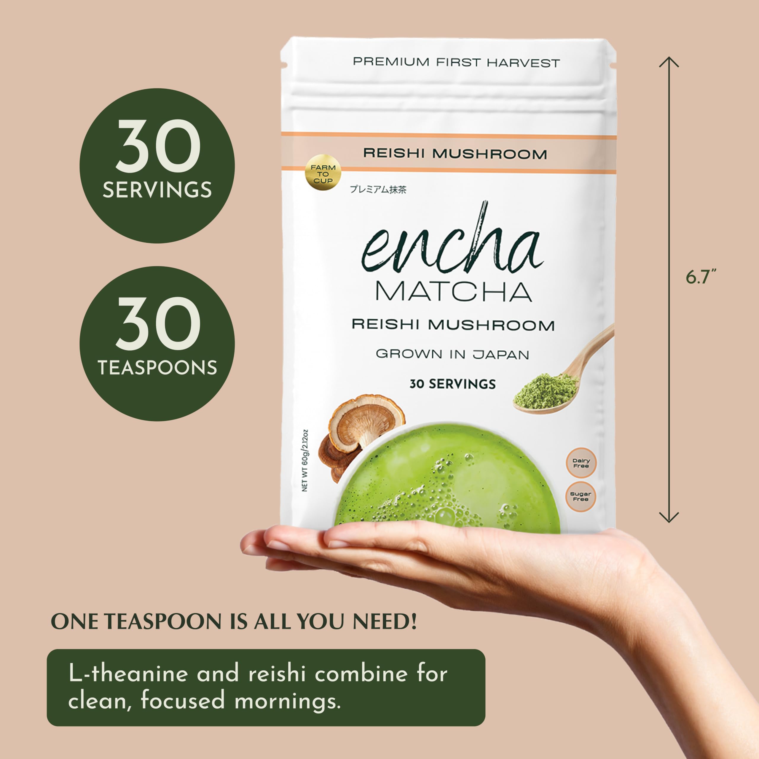 Encha Ceremonial Grade Matcha Powder - Organic First Harvest Japanese Matcha Green Tea, Matcha Tea From Uji, Japan (60g/2.12oz)