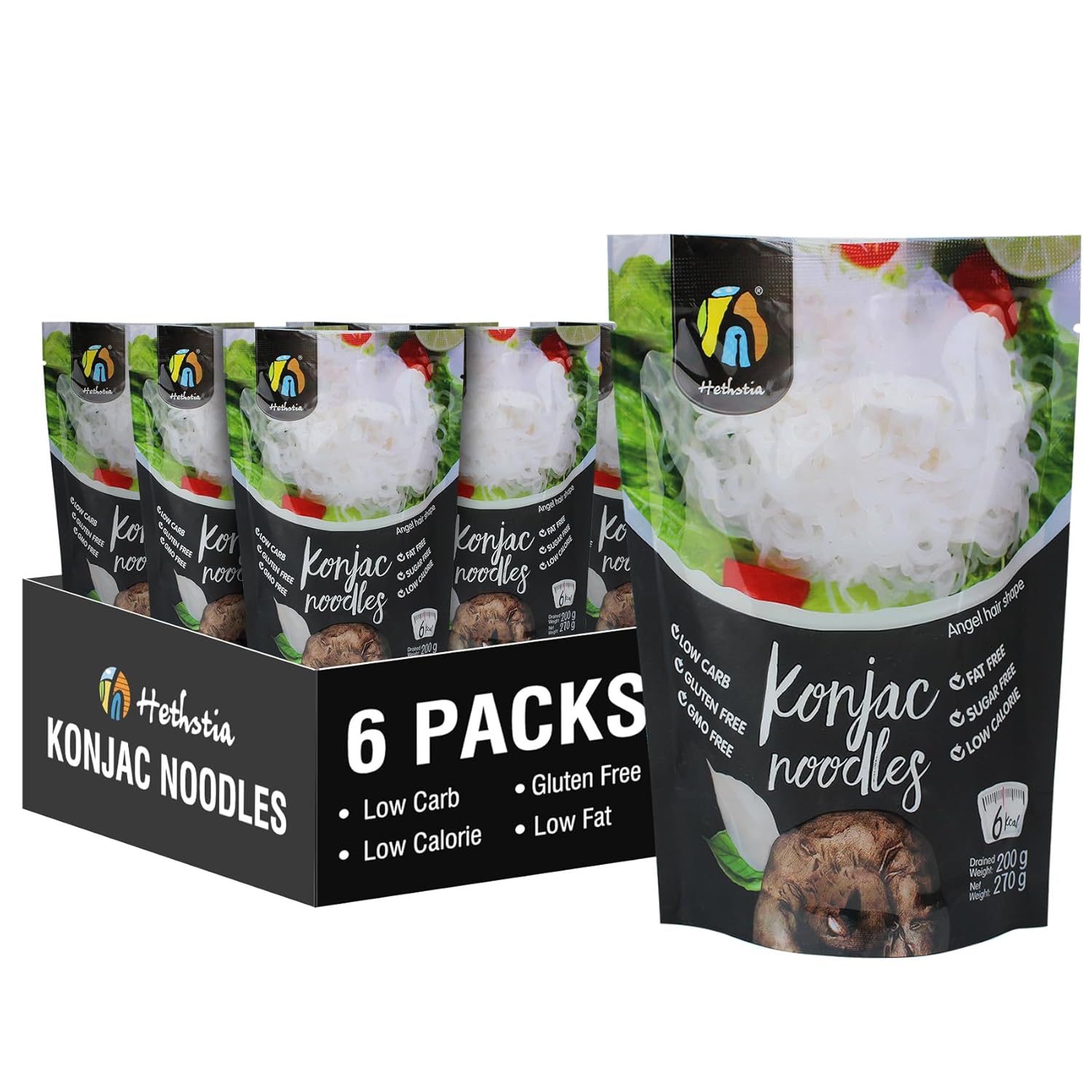 Hethstia Konjac Noodles, 10 Packs Shirataki Spaghetti – Low Carb, Low Calorie, Ready to Eat Konjac Pasta – Keto, Gluten-Free, Vegan, Fat-Free, 0 Sugar, Healthy Low Carb Pasta Substitute