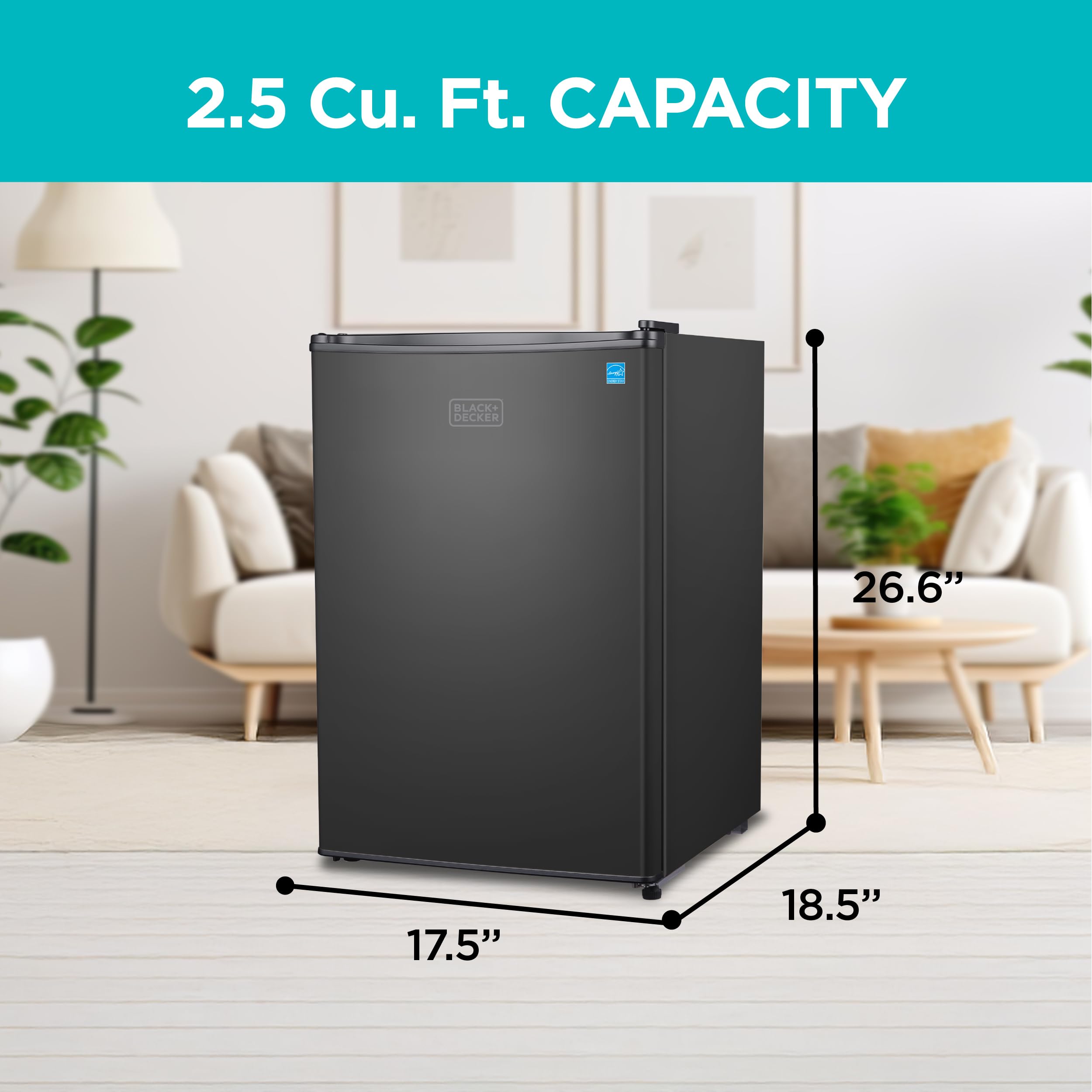 BLACK+DECKER 1.7 Cu. Ft. Compact Refrigerator, ENERGY STAR Certified, Single Door Mini Fridge with Chiller Compartment, Personal Fridge for Home or Dorm Room, R600a Refrigerant, BCRK17W, White