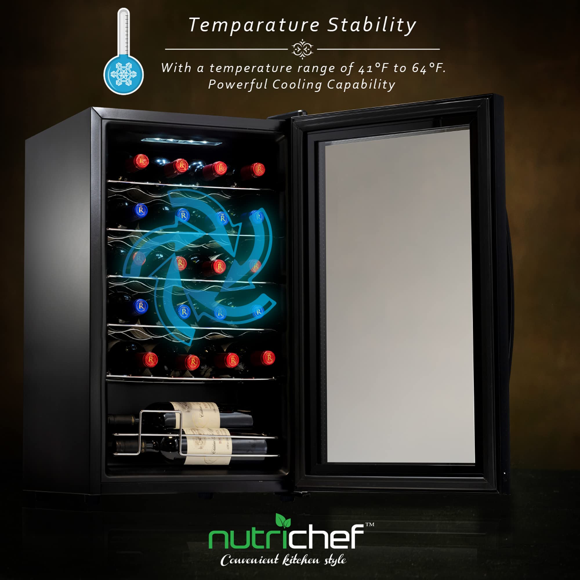 Nutrichef 12 Bottle Stainless Steel Slim Wine Fridge | Red & White Wine Chiller | Adjustable Temperature Control, Ultra Quiet Operation & Energy Efficient | Mini Wine Cooler Refrigerator | 31x10x17 IN