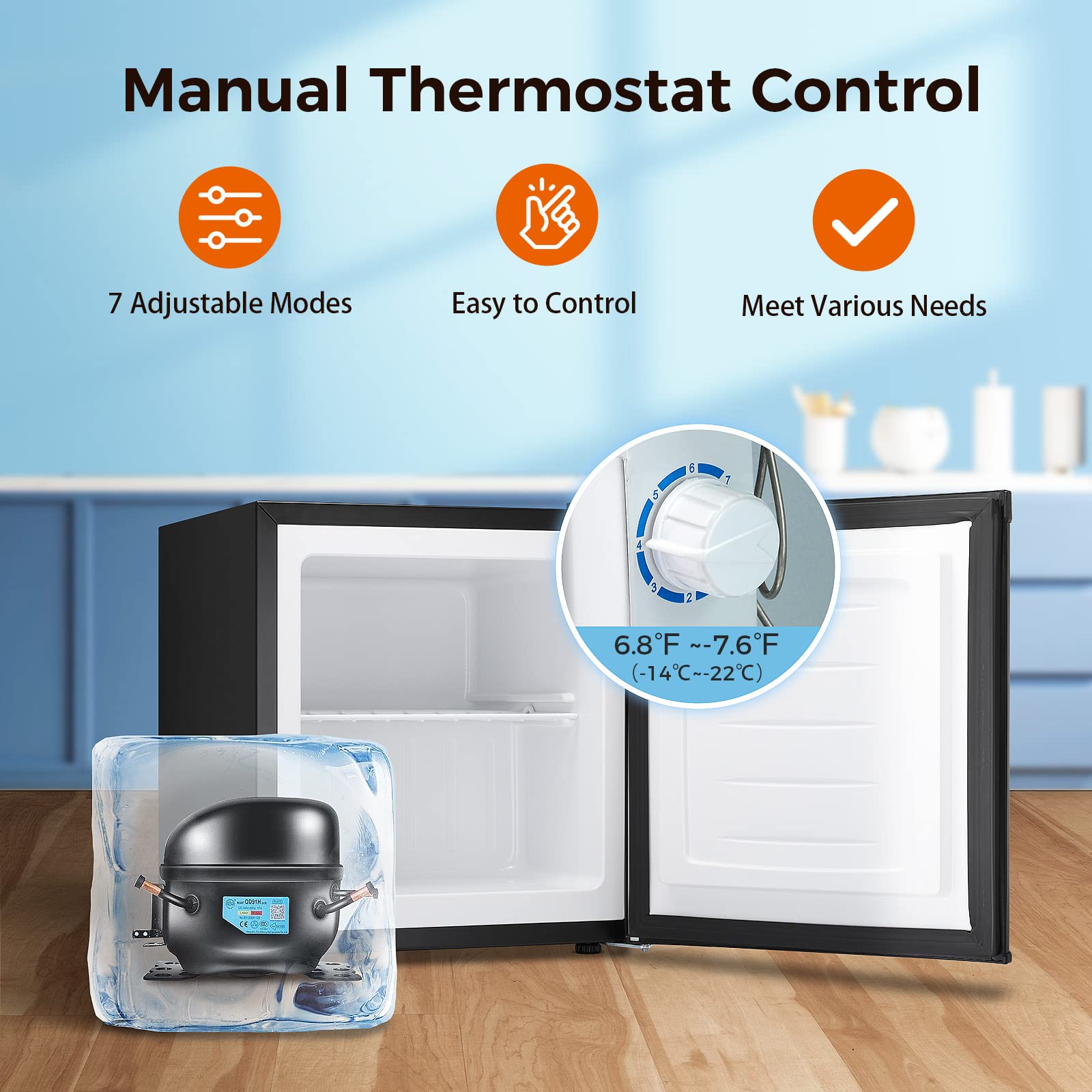 Kismile Small Freezer Upright, 3.0 Cu.ft Mini Freezer with Adjustable Thermostat, Removable Shelves, Reversible Single Door, Stand Up Freezer for Bedroom/Home/Dorms/Apartment (Stainless Steel)