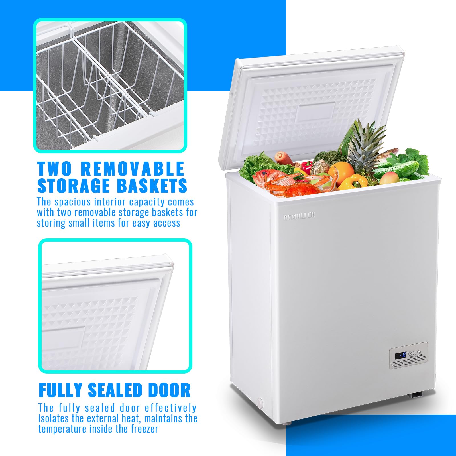 Mini Chest Freezer Compact Deep Freezing Machine with Electronic Temperature Control (Accurate to 1 ℉) Freestanding Small Freezer with 2 Removable Storage Baskets Black